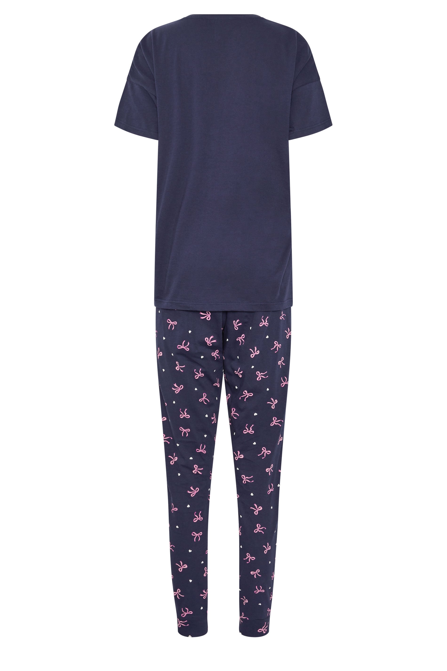 LTS Tall Women's Navy Blue Bow Print Cotton Cuffed Pyjama Set | Long Tall Sally 6
