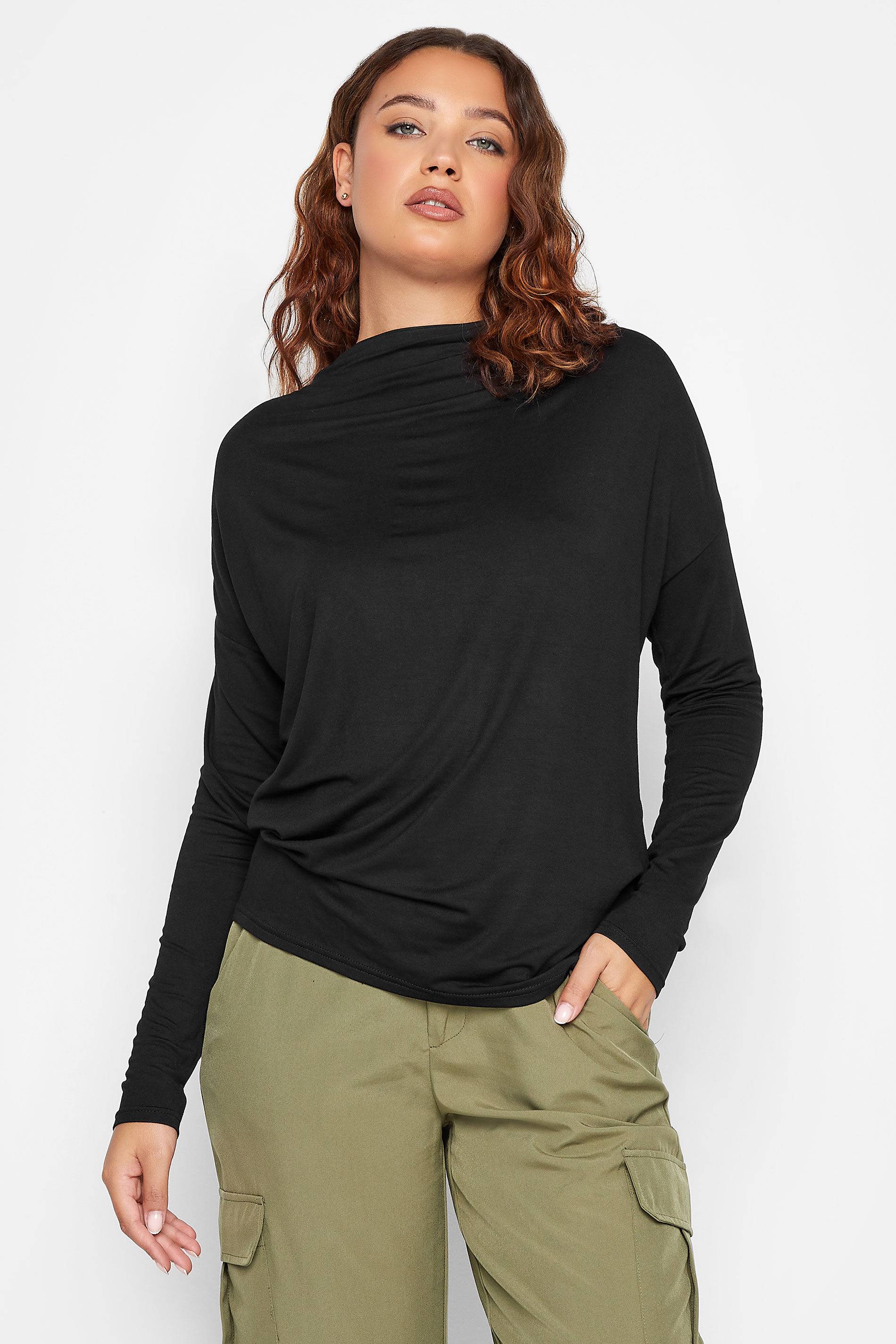 LTS Tall Women's Black Ruched Neck Top | Long Tall Sally 2