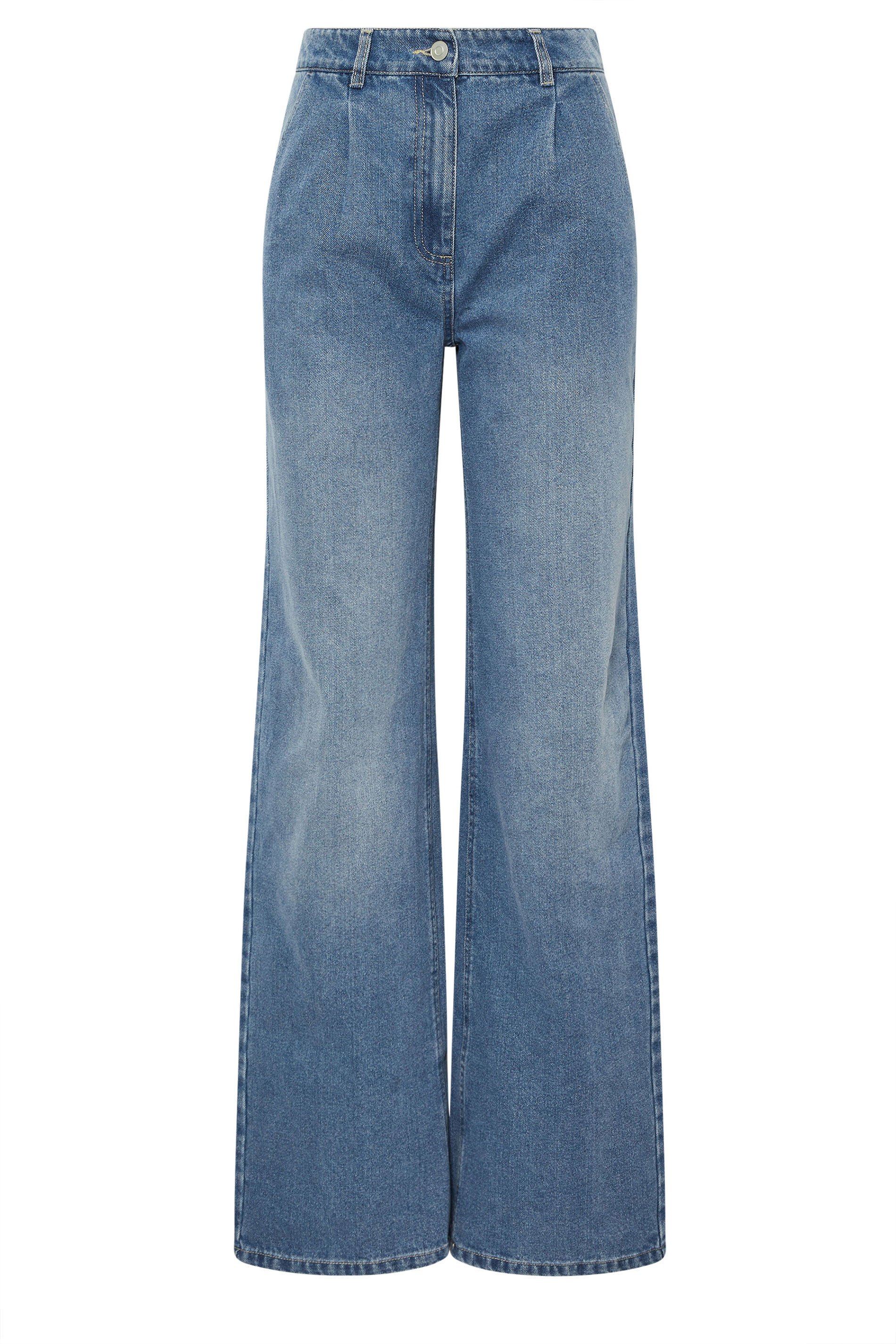 LTS Tall Blue Denim Pleated Wide Leg Jeans | Long Tall Sally 5