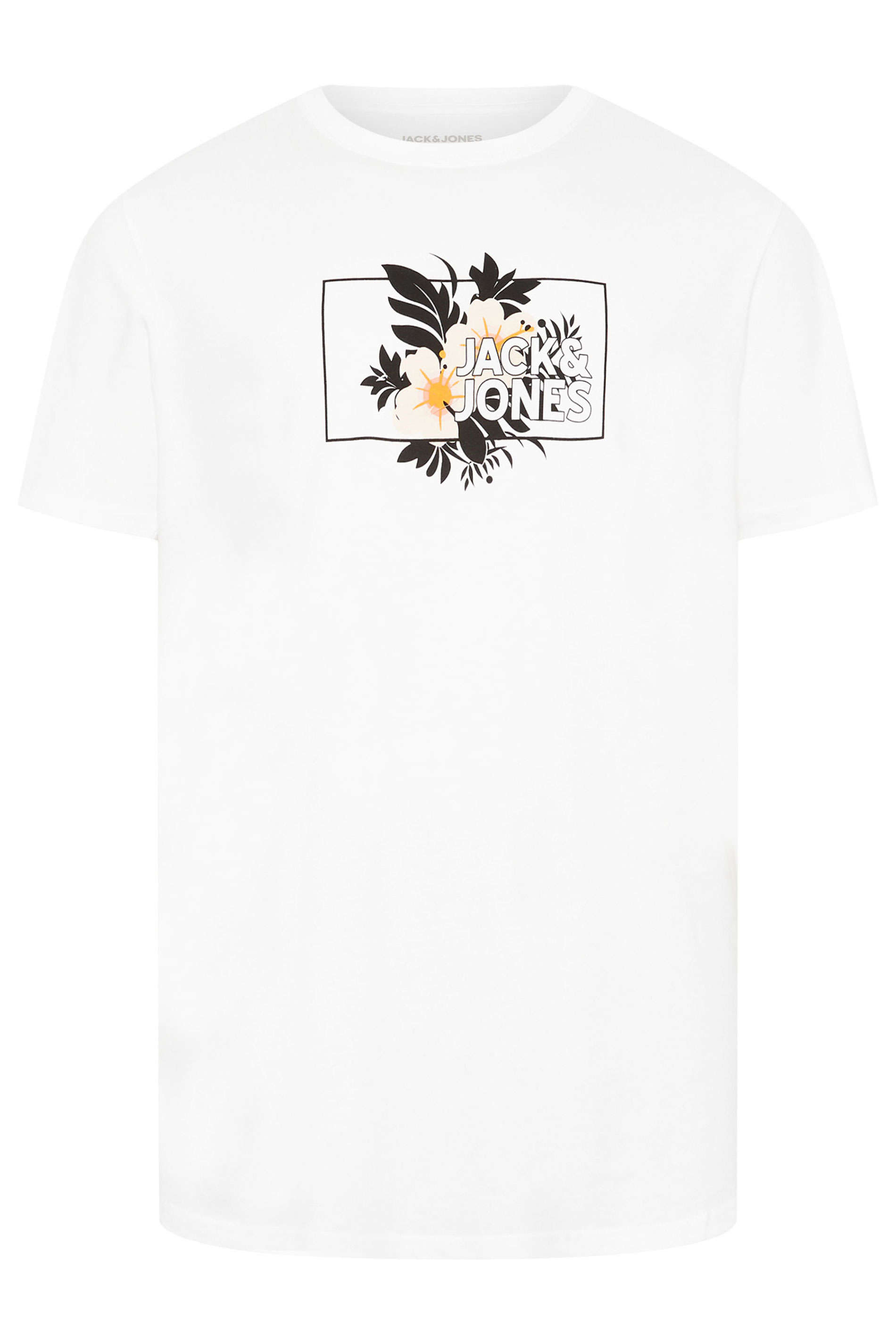 JACK & JONES White Floral Logo Crew Neck T-Shirt | BadRhino 3