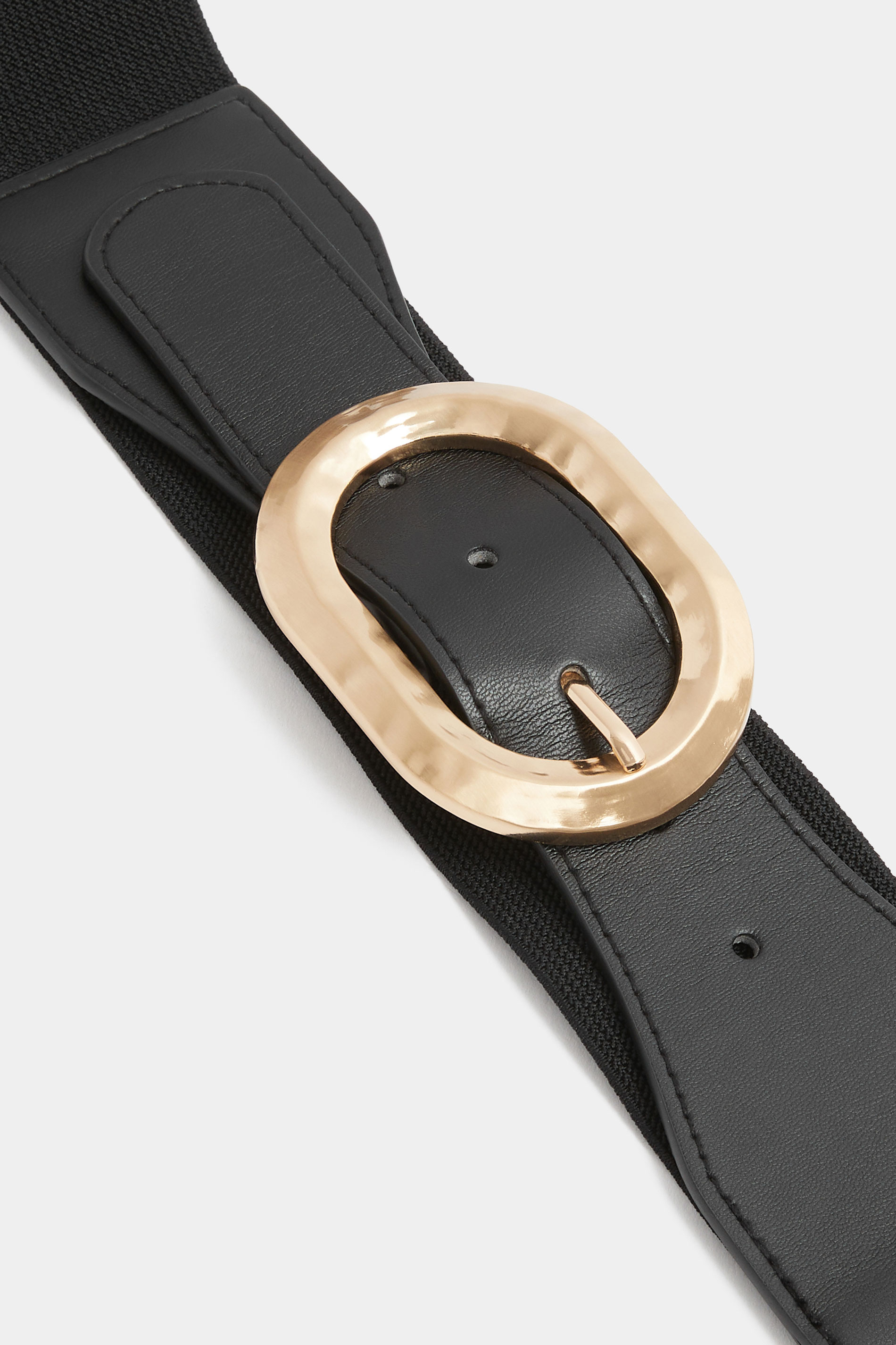 Black Hammered Oval Buckle Wide Belt | Yours Clothing 2