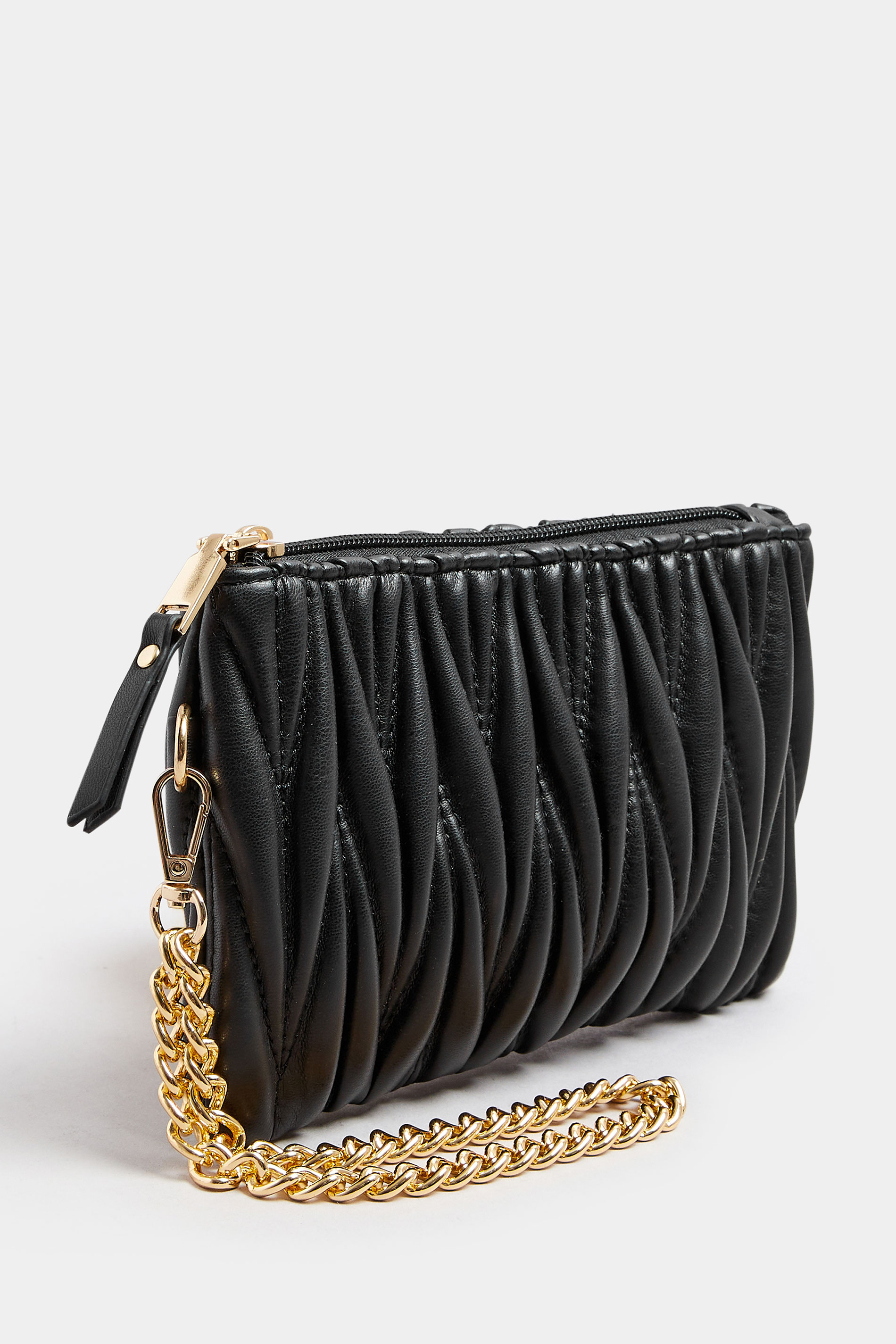Black Quilted Chain Handle Clutch Bag | Yours Clothing 2