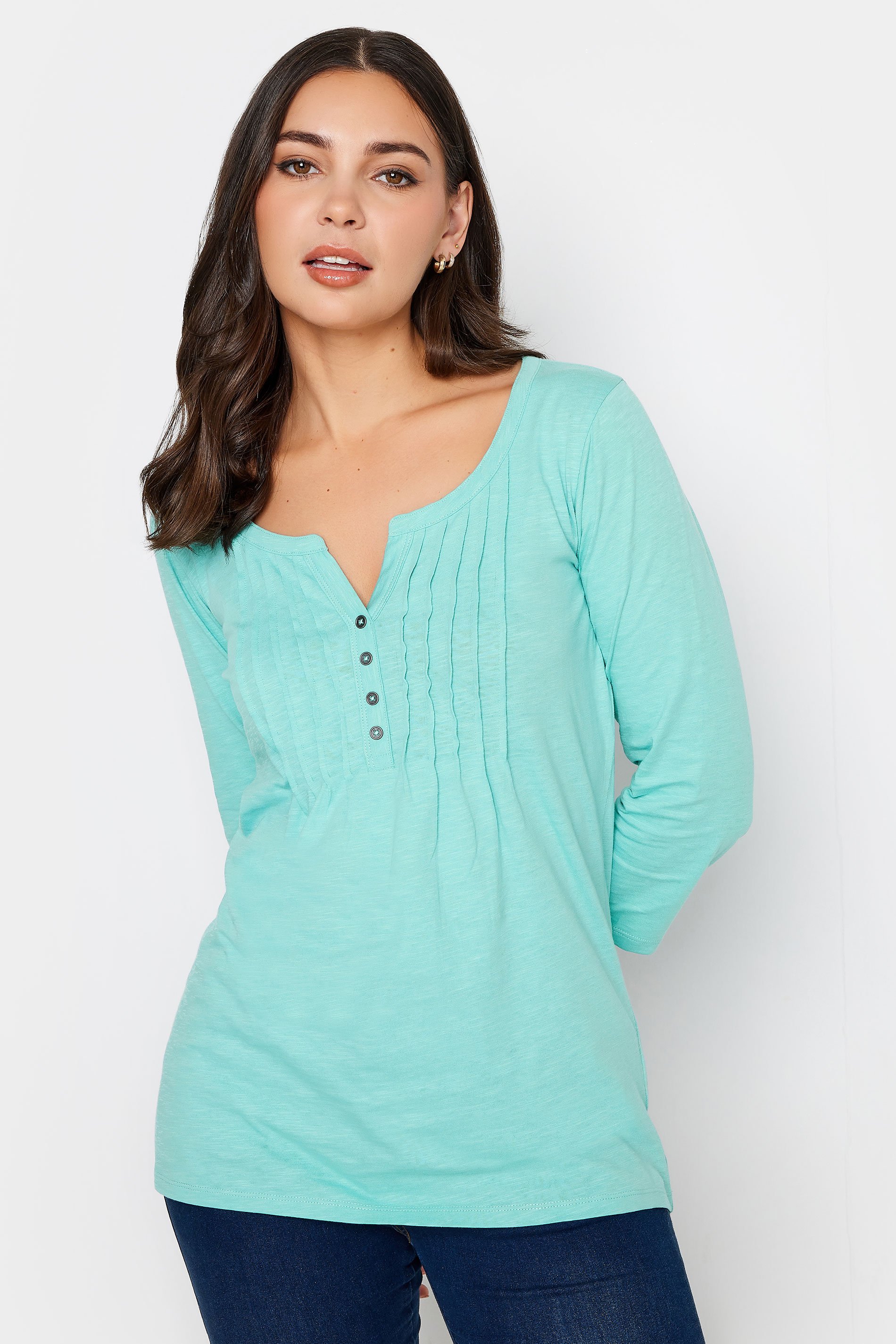 LTS Tall Womens Light Blue Henley Top | Long Tall Sally  4