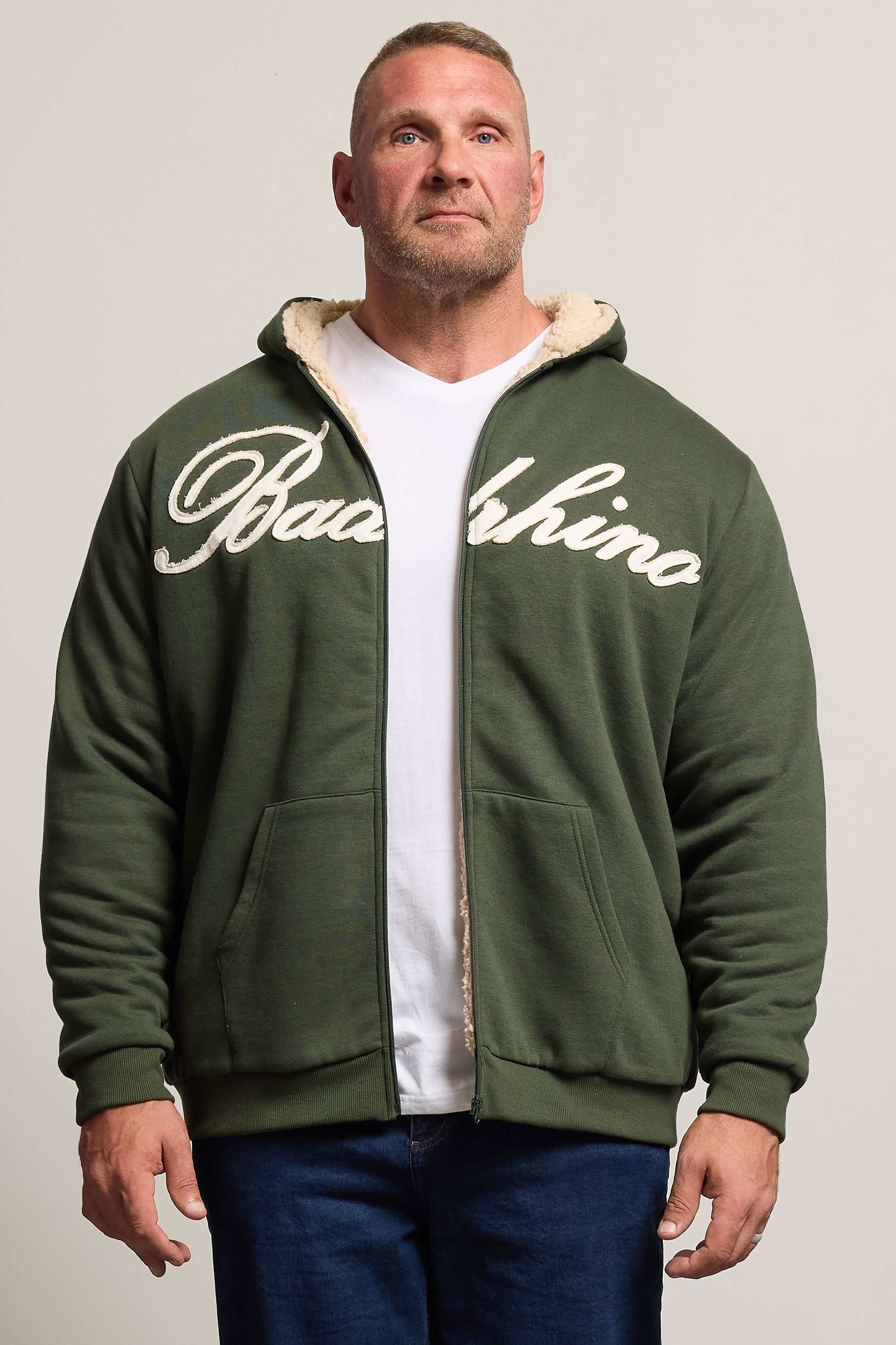 BadRhino Big & Tall Dark Green Borg Lined Zip Through Hoodie | BadRhino 1