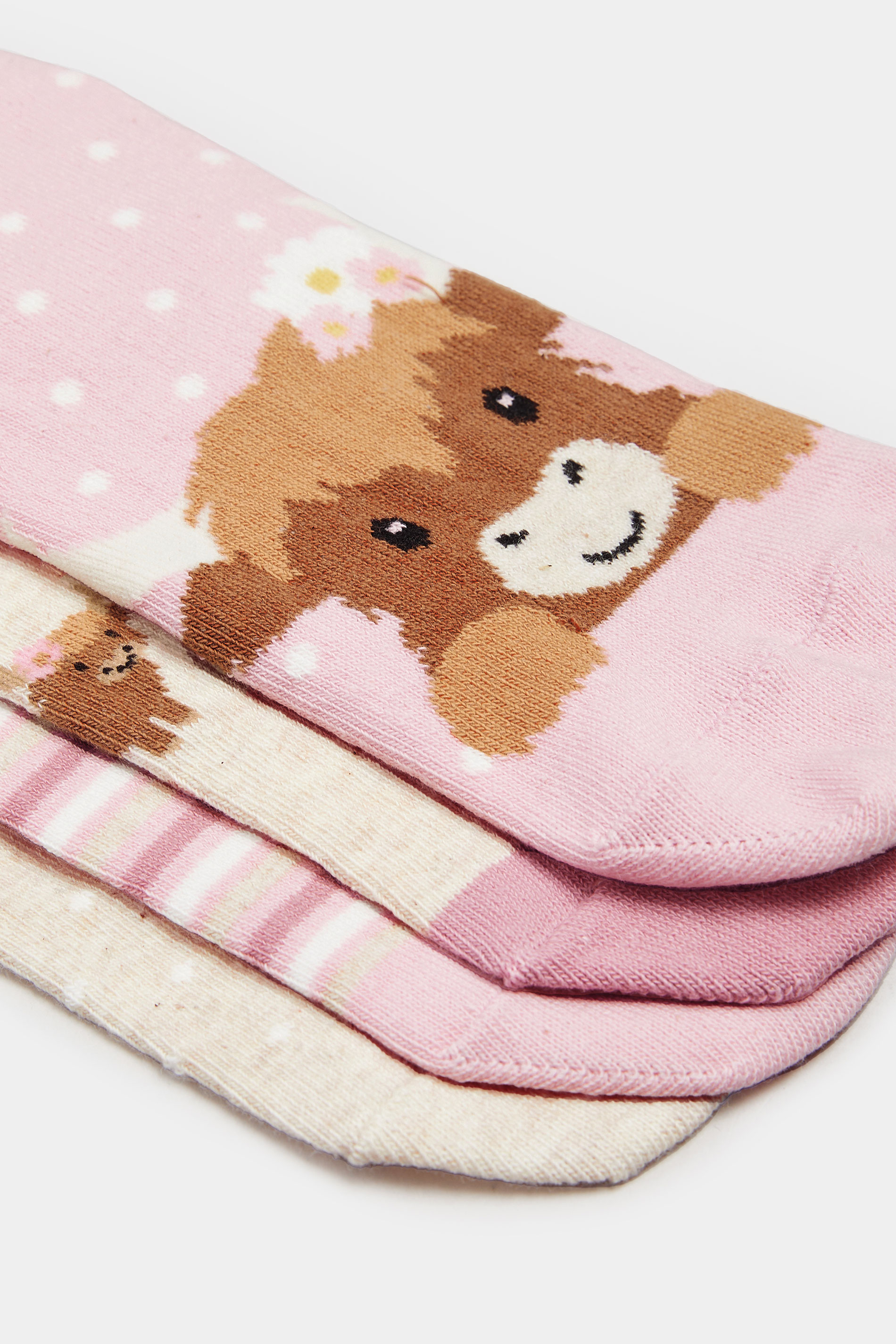 YOURS 4 PACK Plus Size Pink Highland Cow Trainer Liner Socks | Yours Clothing 4