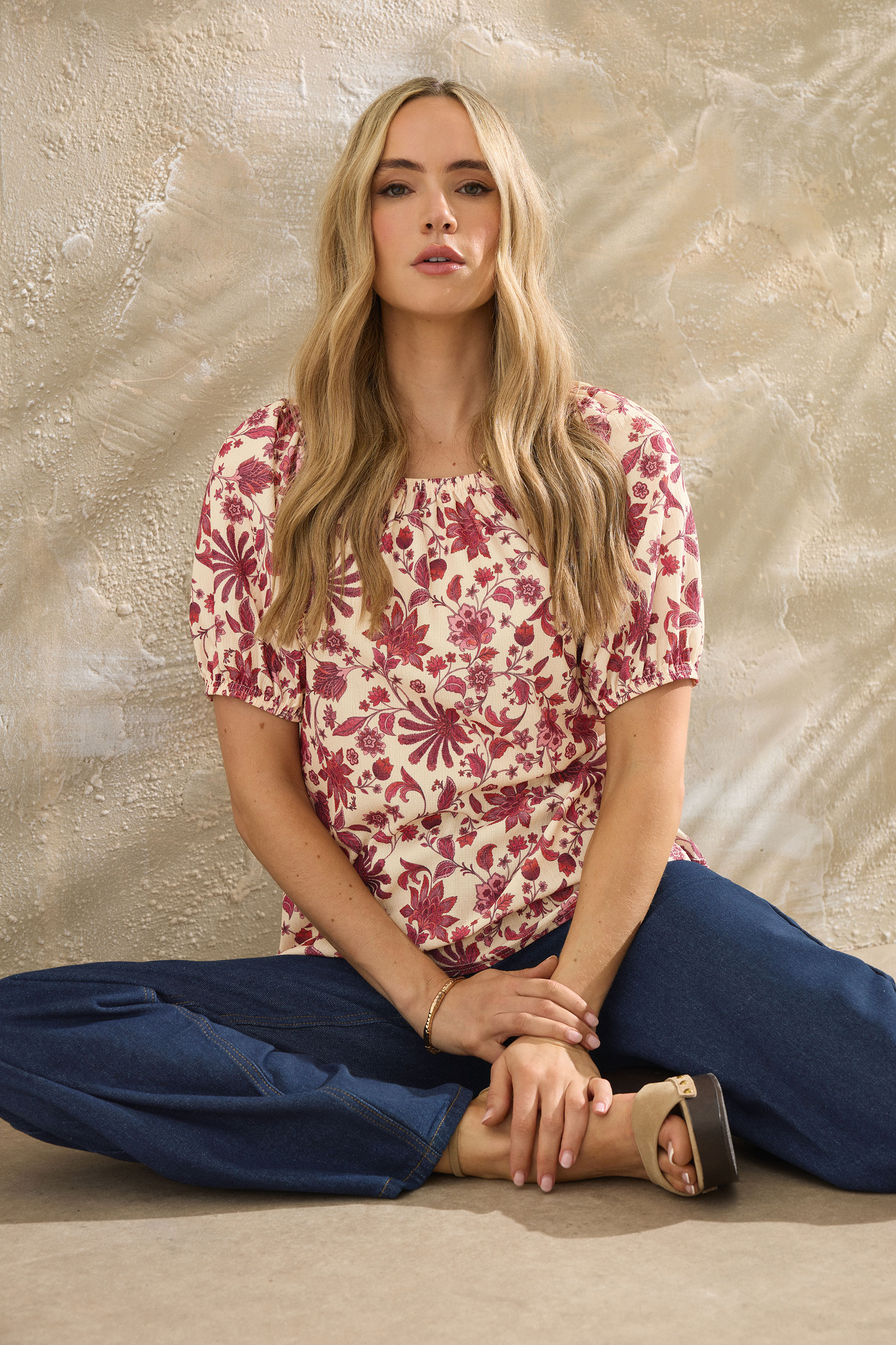 LTS Tall Women's Coral Red Floral Print Tie Front Top | Long Tall Sally 1