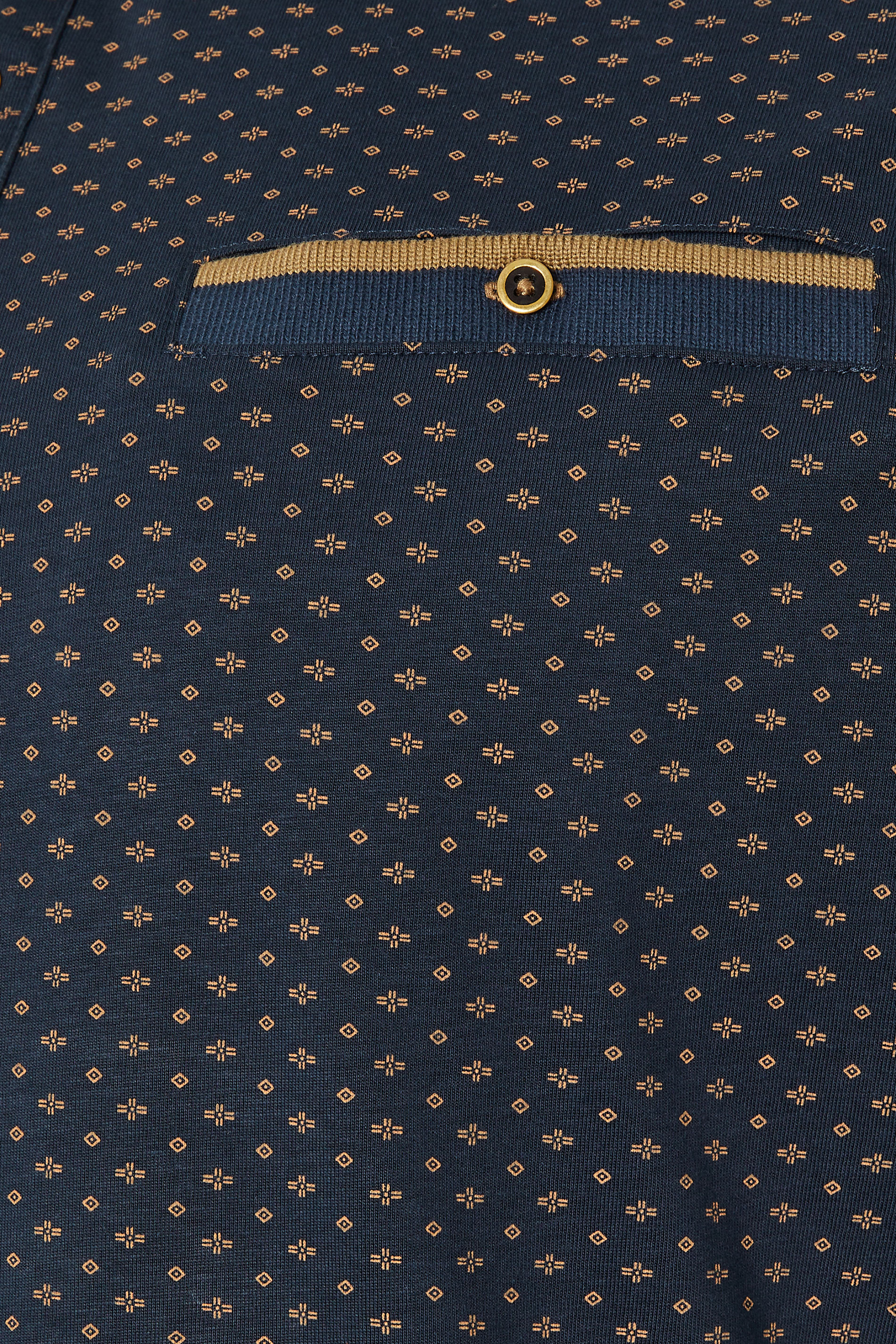 KAM Indigo Blue Geometric Print Short Sleeve Polo Shirt | BadRhino 3