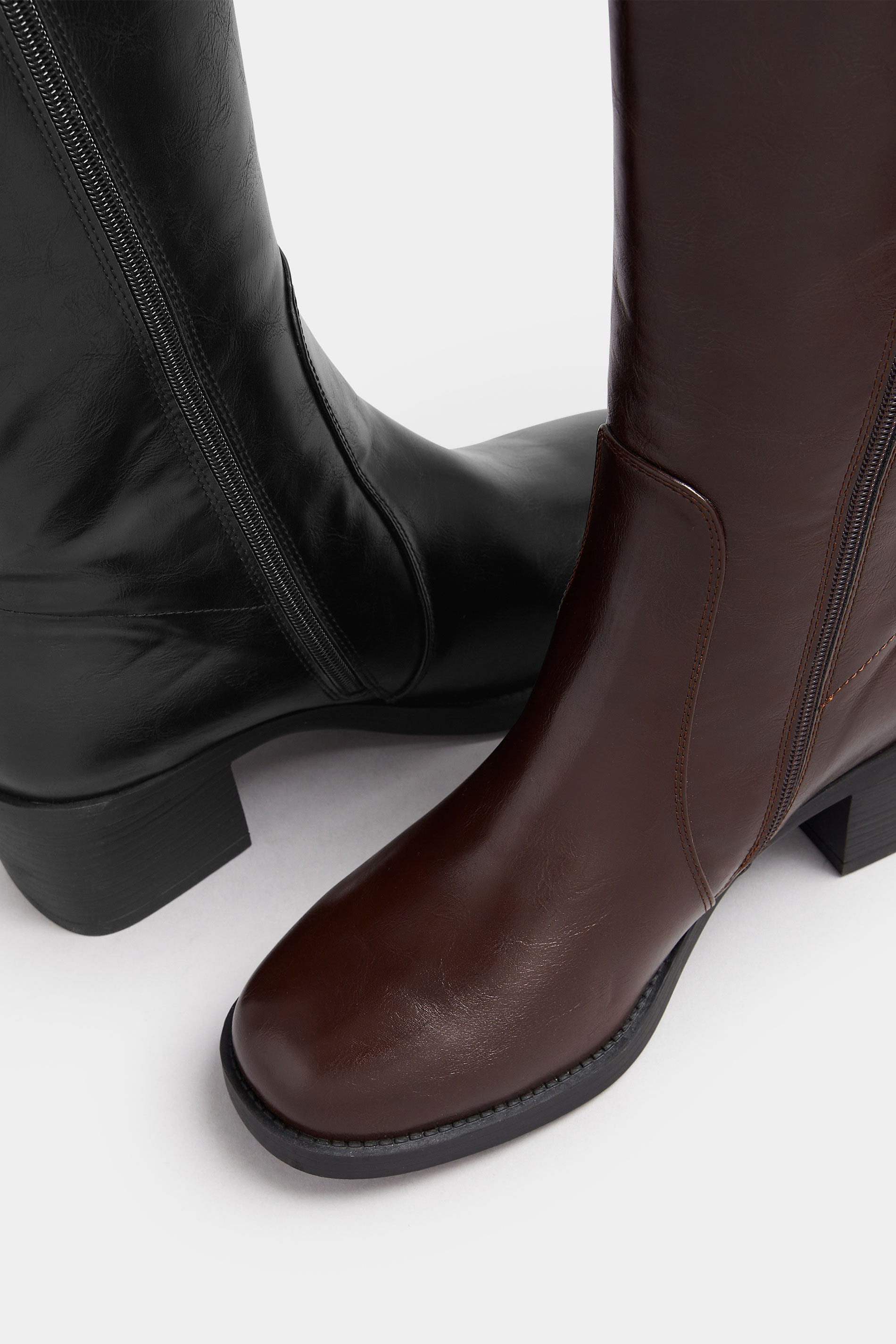 Brown Square Toe Knee High Boots In Extra Wide EEE Fit | Yours Clothing 7