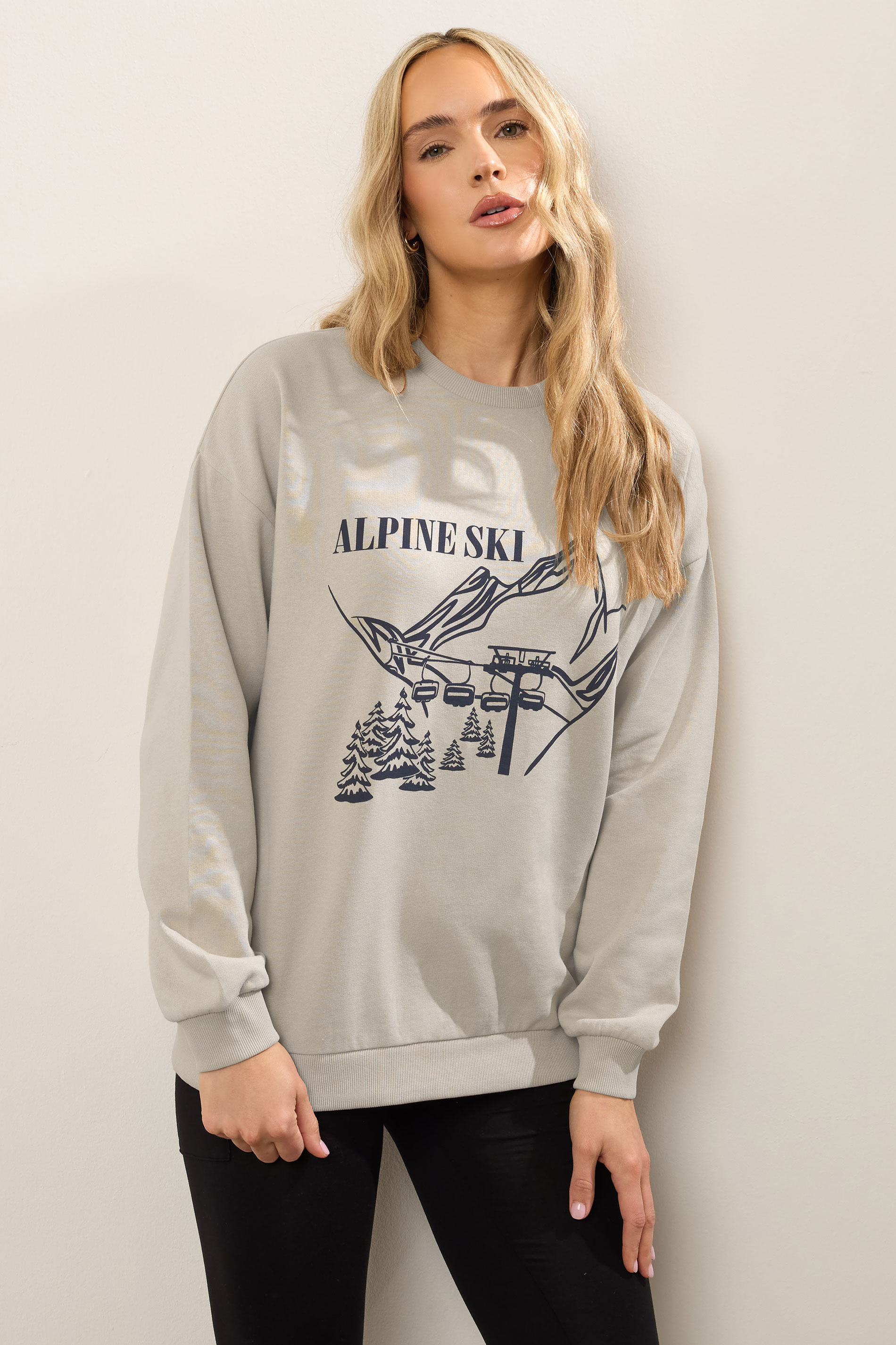 LTS Tall Stone Brown 'Alpine Ski' Slogan Sweatshirt | Long Tall Sally 2