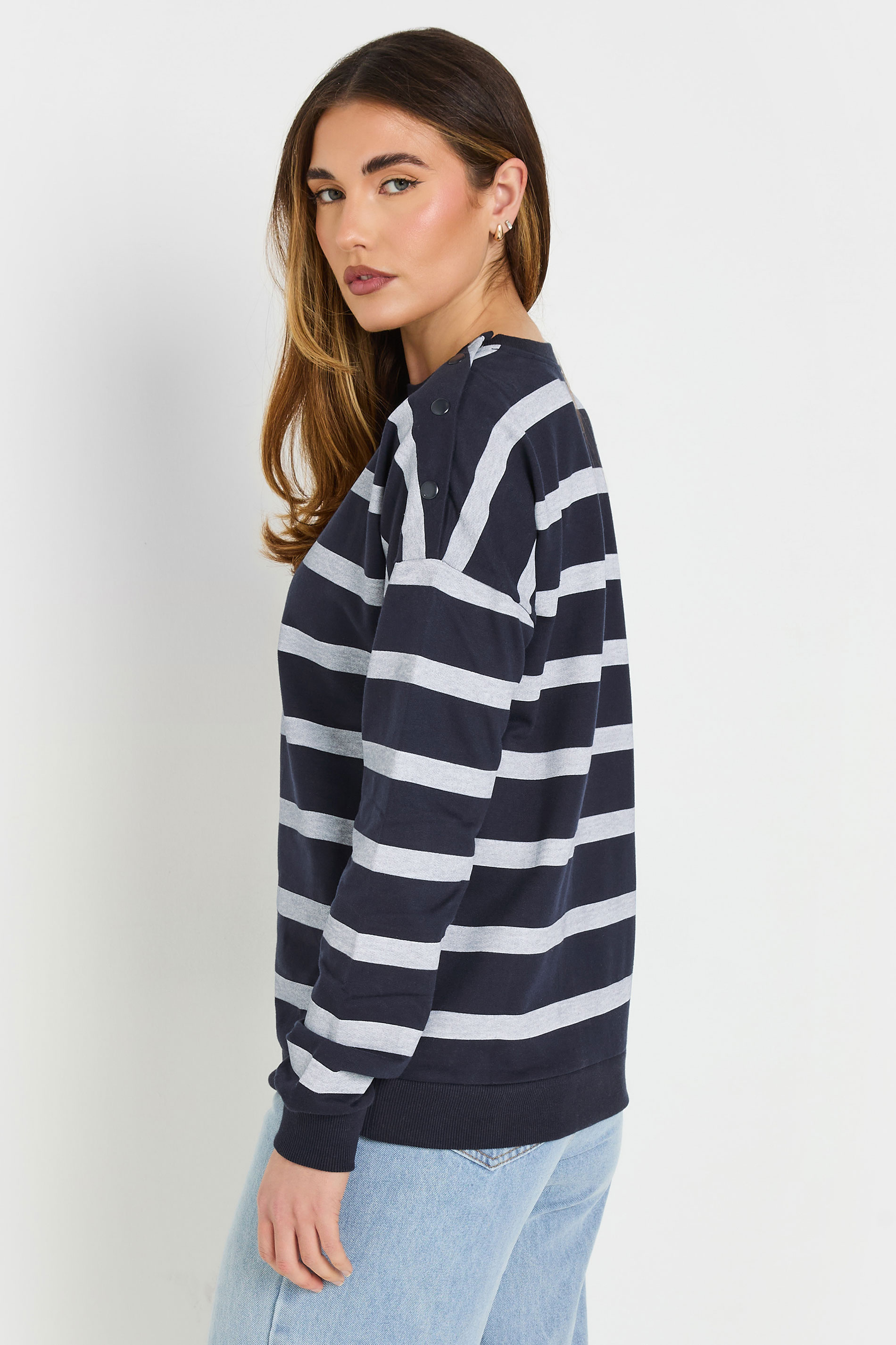LTS Tall Navy Blue Striped Button Sweatshirt | Long Tall Sally 4
