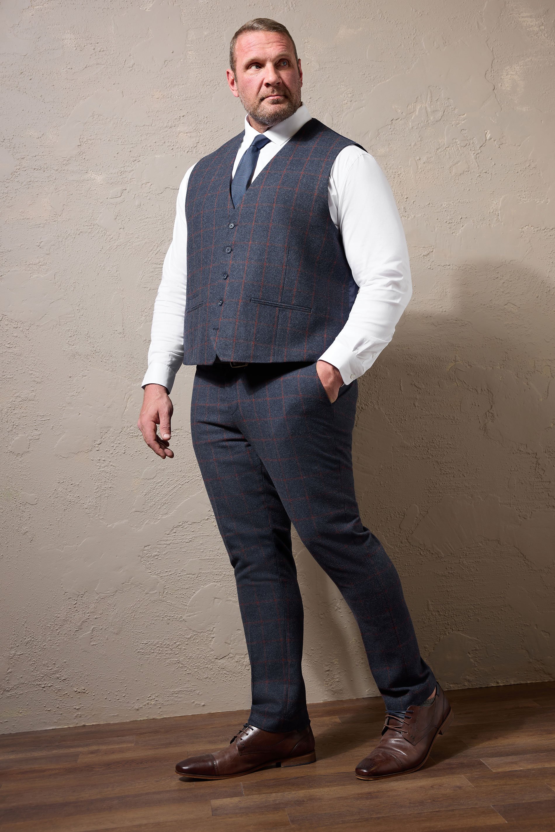 BadRhino Tailoring Big & Tall Blue & Red Checked Tweed Waistcoat | BadRhino 1