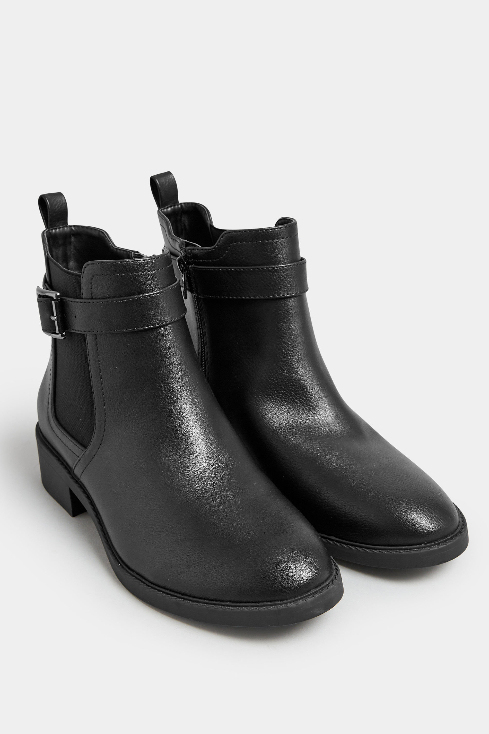 Black Buckle Faux Leather Ankle Boots In Wide E Fit & Extra Wide EEE Fit | Yours Clothing 2