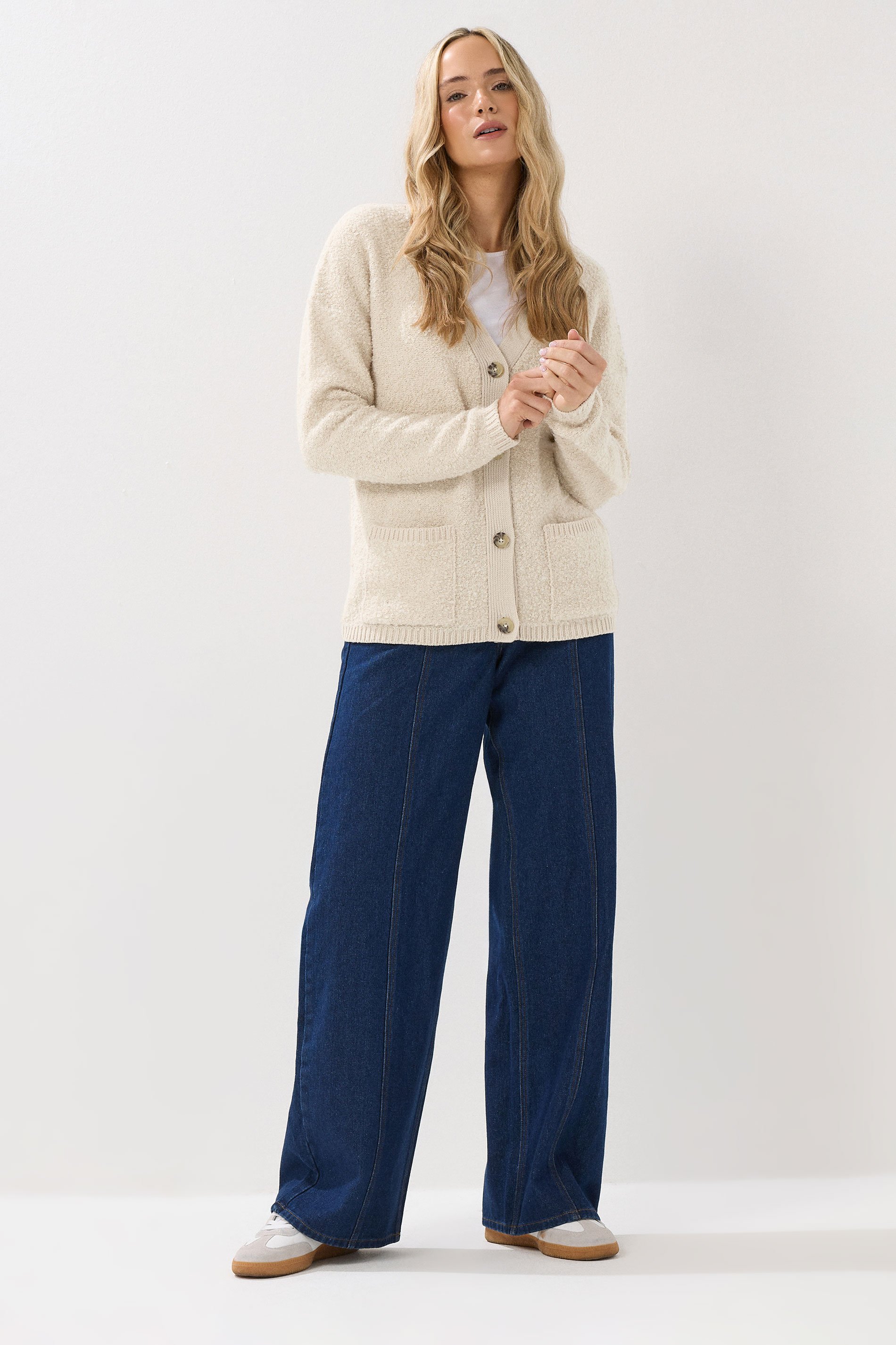 LTS Tall Ivory White Boucle Knitted Cardigan | Long Tall Sally 3