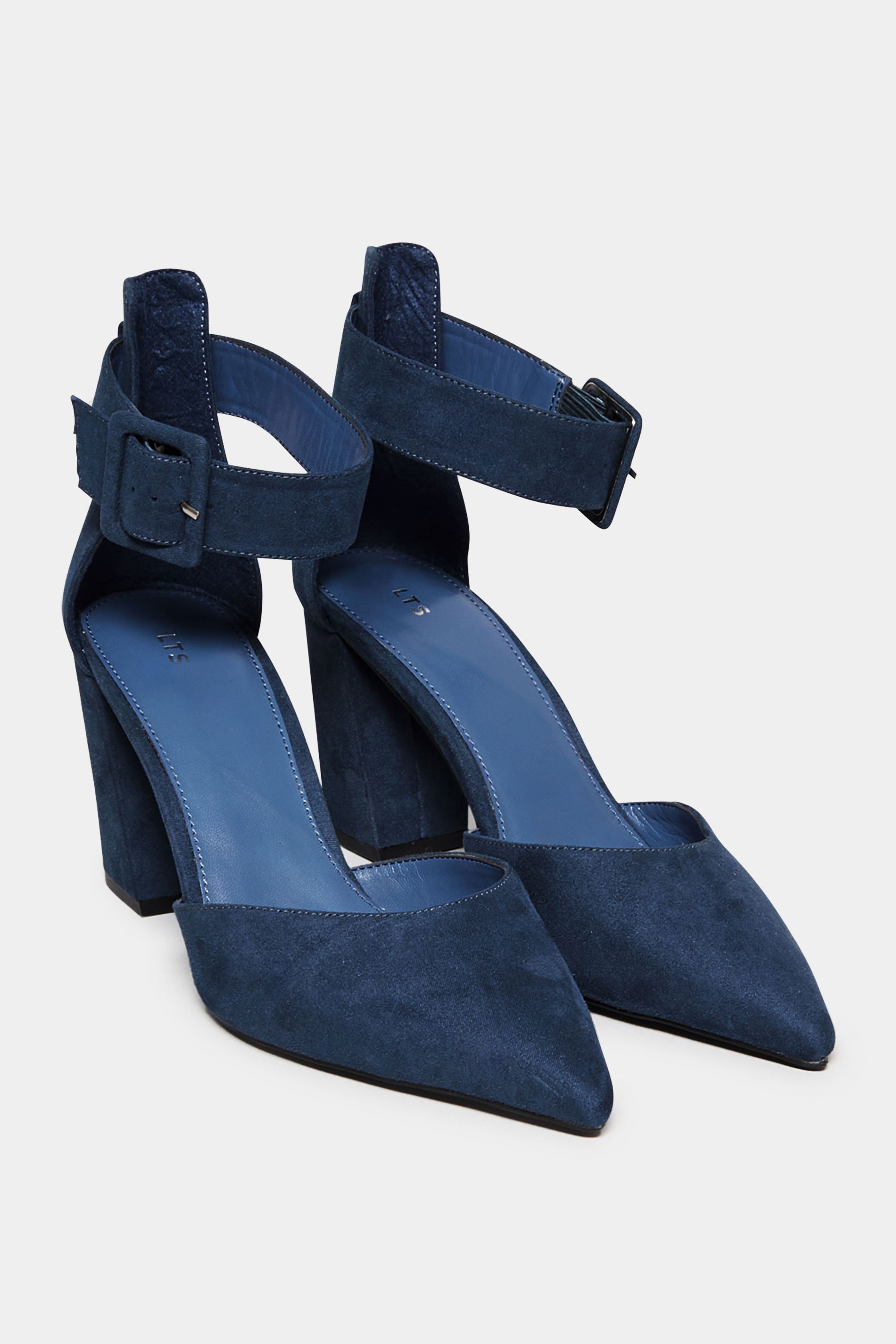 LTS Blue Pointed Block Heel Court Shoes In Standard Fit | Long Tall Sally 2