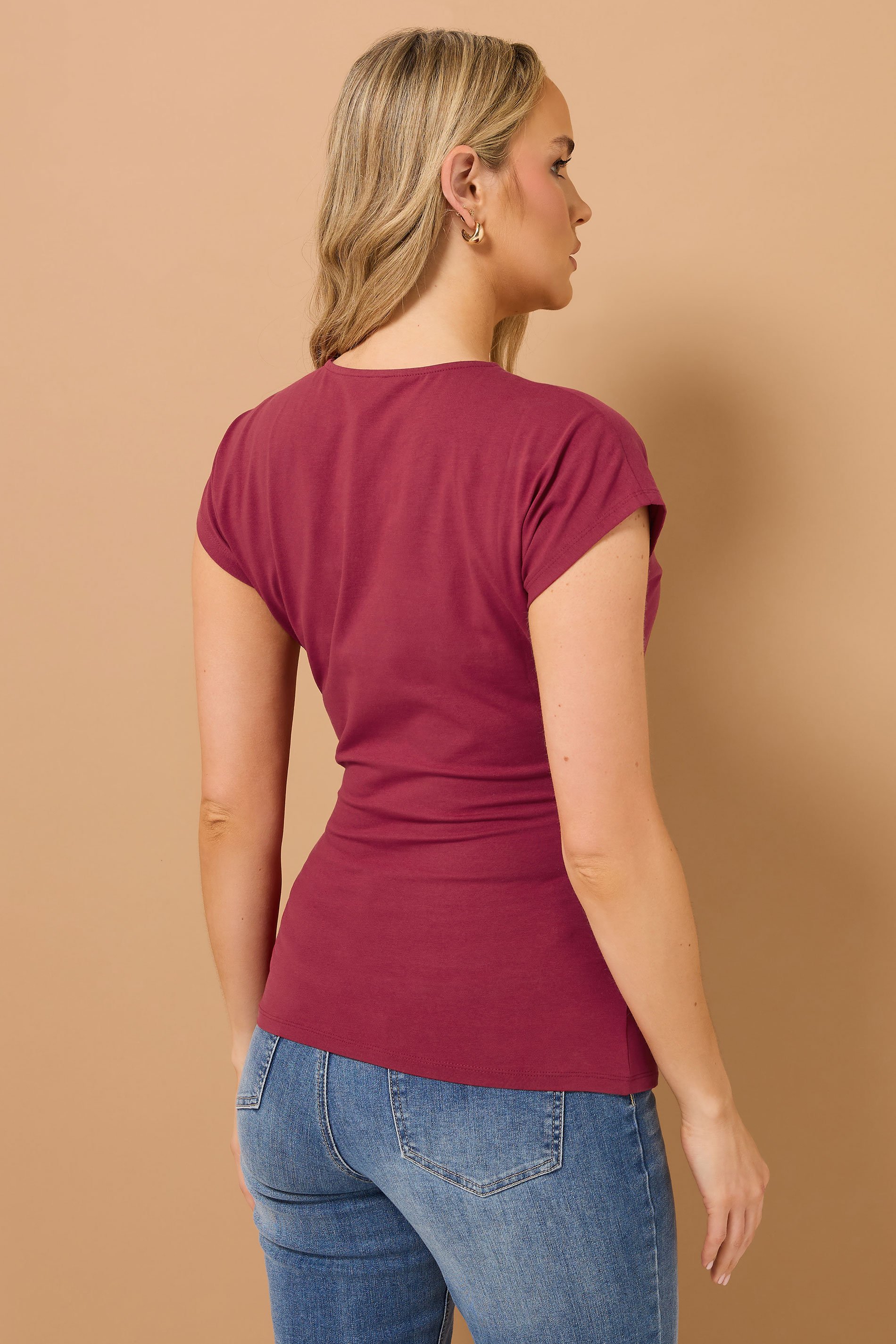LTS Tall Dark Red Grown Sleeve Wrap Top | Long Tall Sally 4