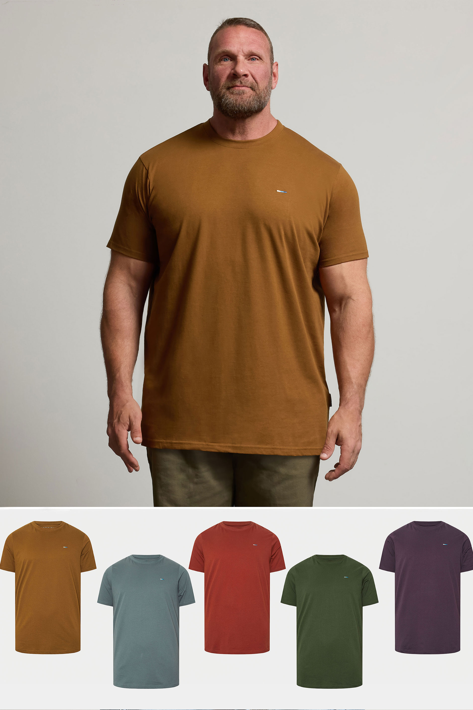 BadRhino Big & Tall Brown/Blue/Red/Green/Purple 5 Pack Core T-Shirts | BadRhino 1