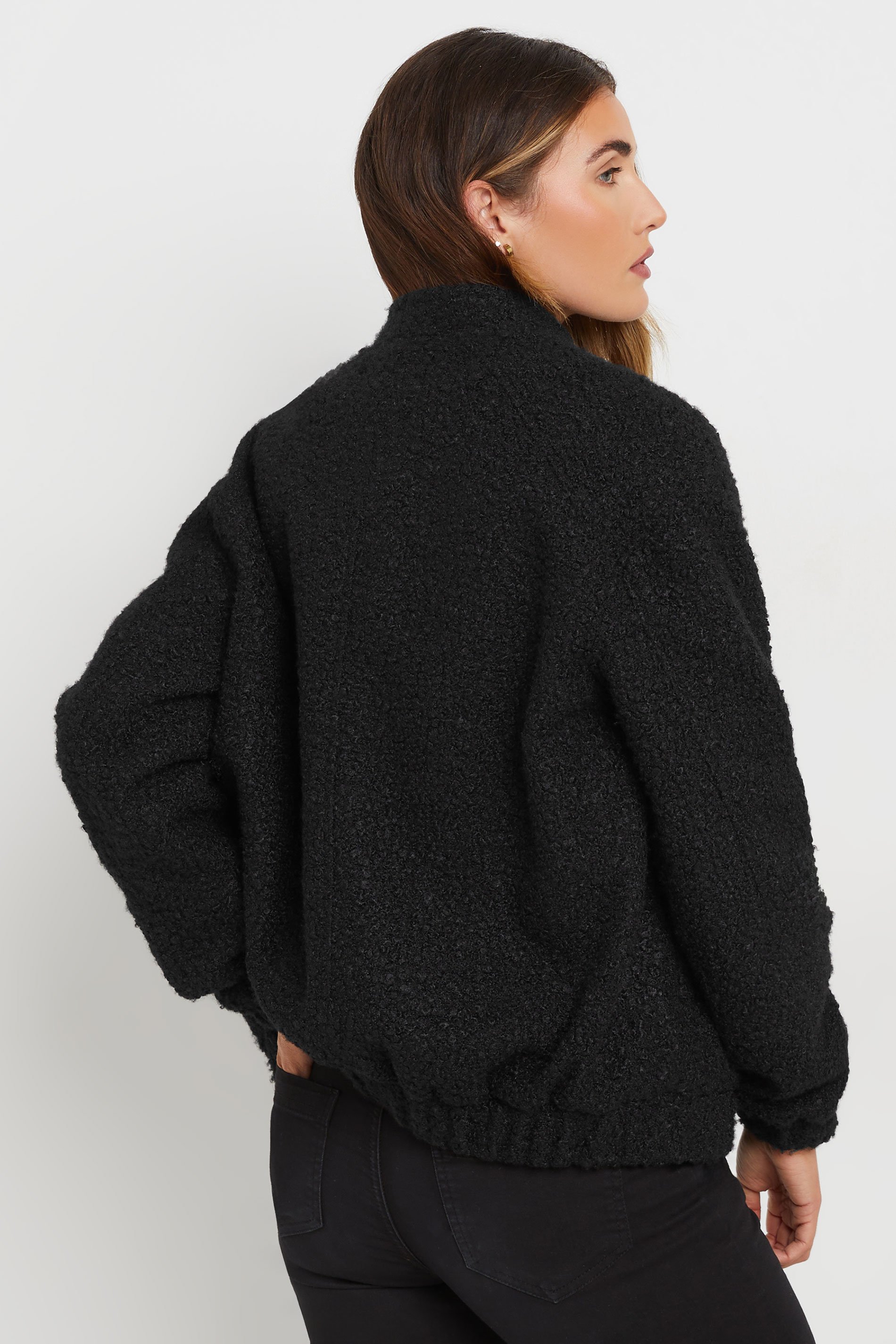 LTS Tall Black Boucle Bomber Jacket | Long Tall Sally 4