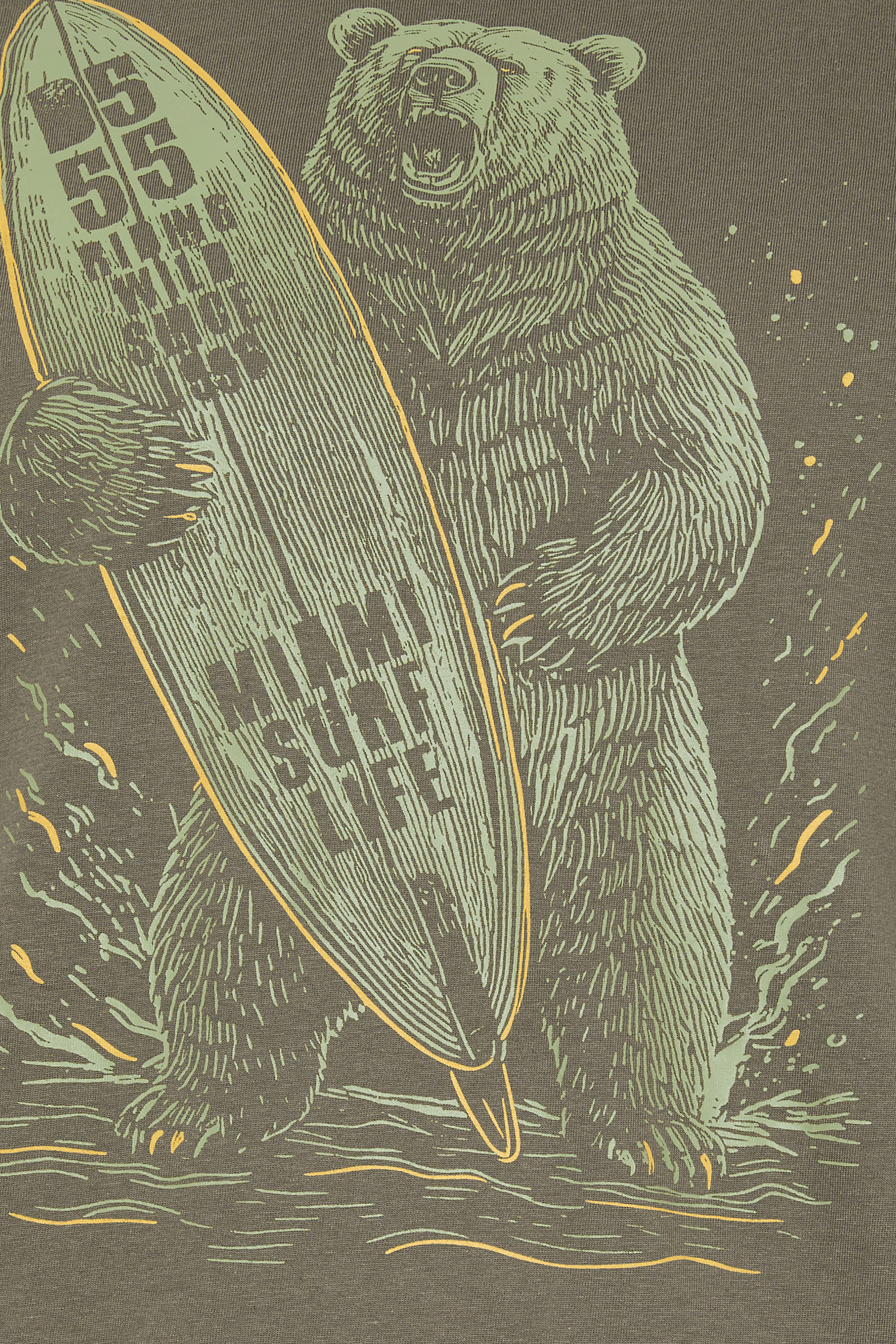 D555 Big & Tall Khaki Green Surfing Bear Print T-Shirt | BadRhino 5