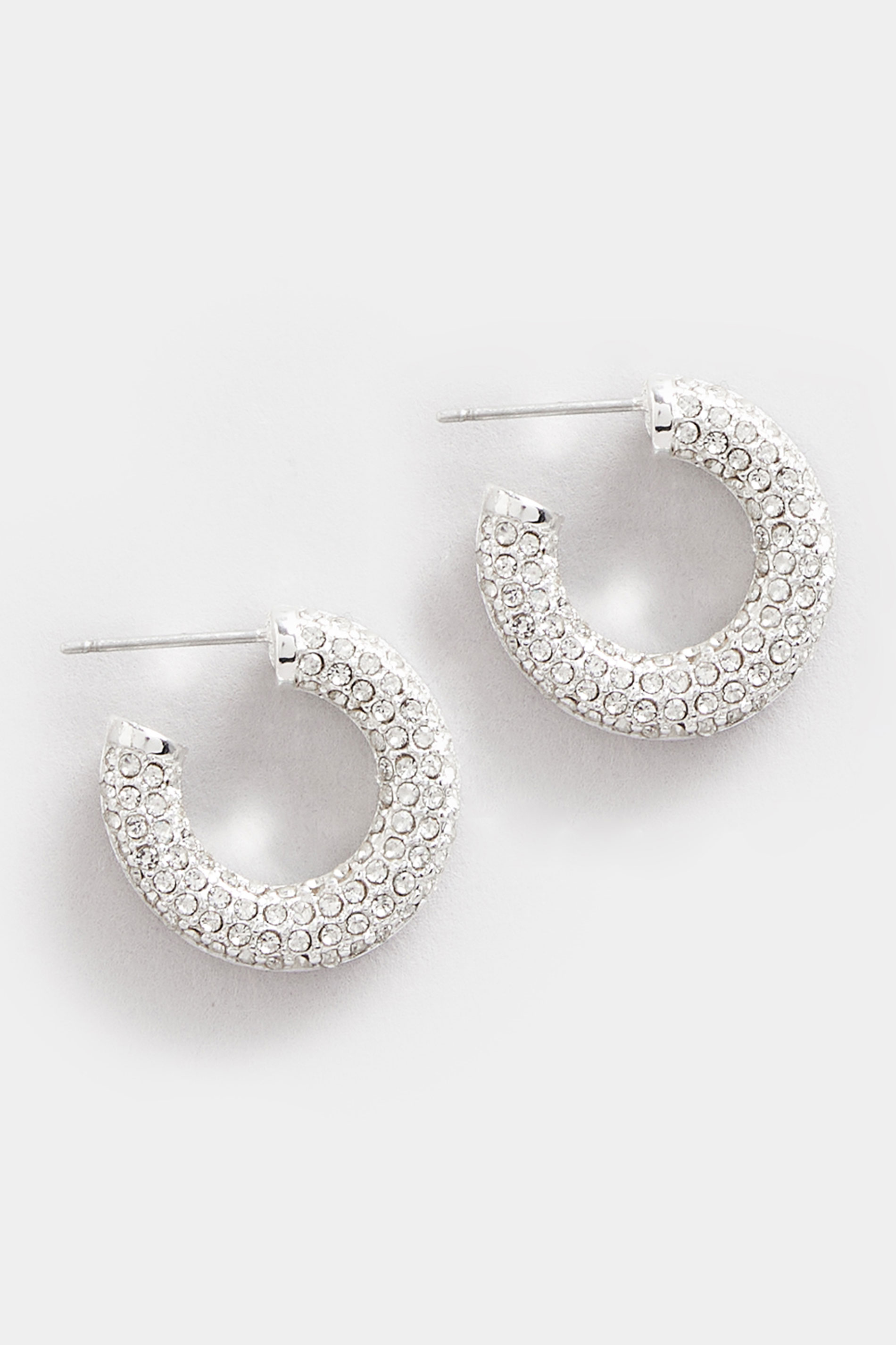 Silver Tone Chunky Diamante Hoop Earrings | Yours Clothing 2