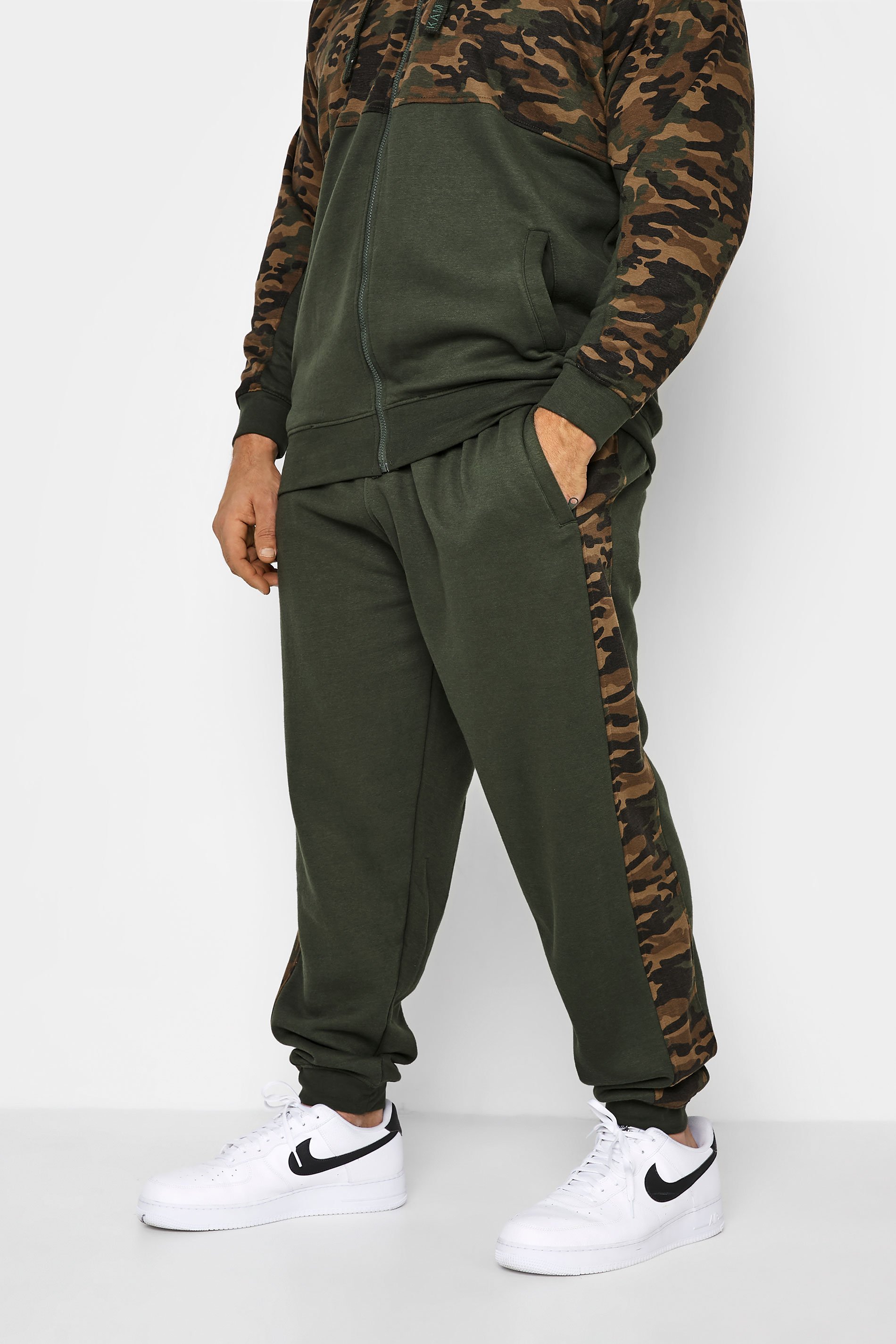 KAM Khaki Green Camo Side Panel Joggers | BadRhino 1