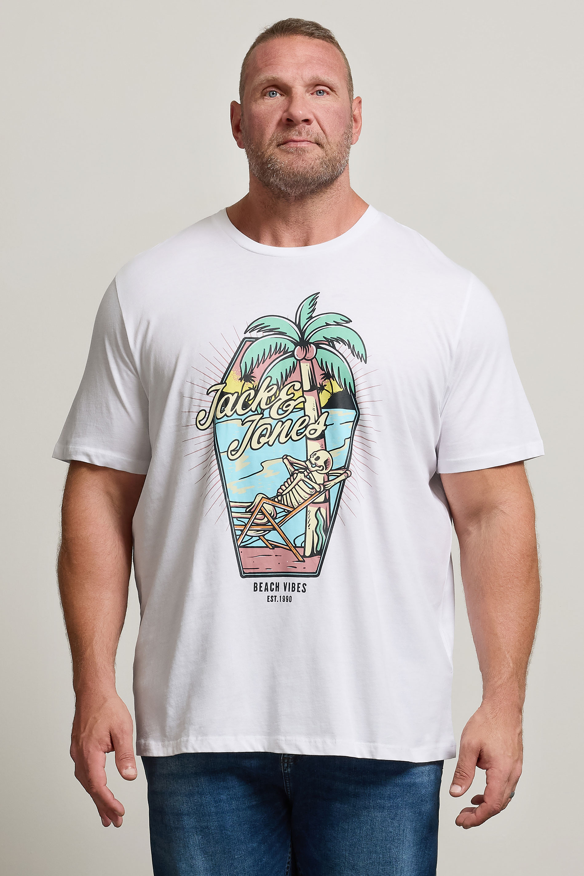 JACK & JONES Big & Tall White Jelijah Short Sleeve T-Shirt | BadRhino 1