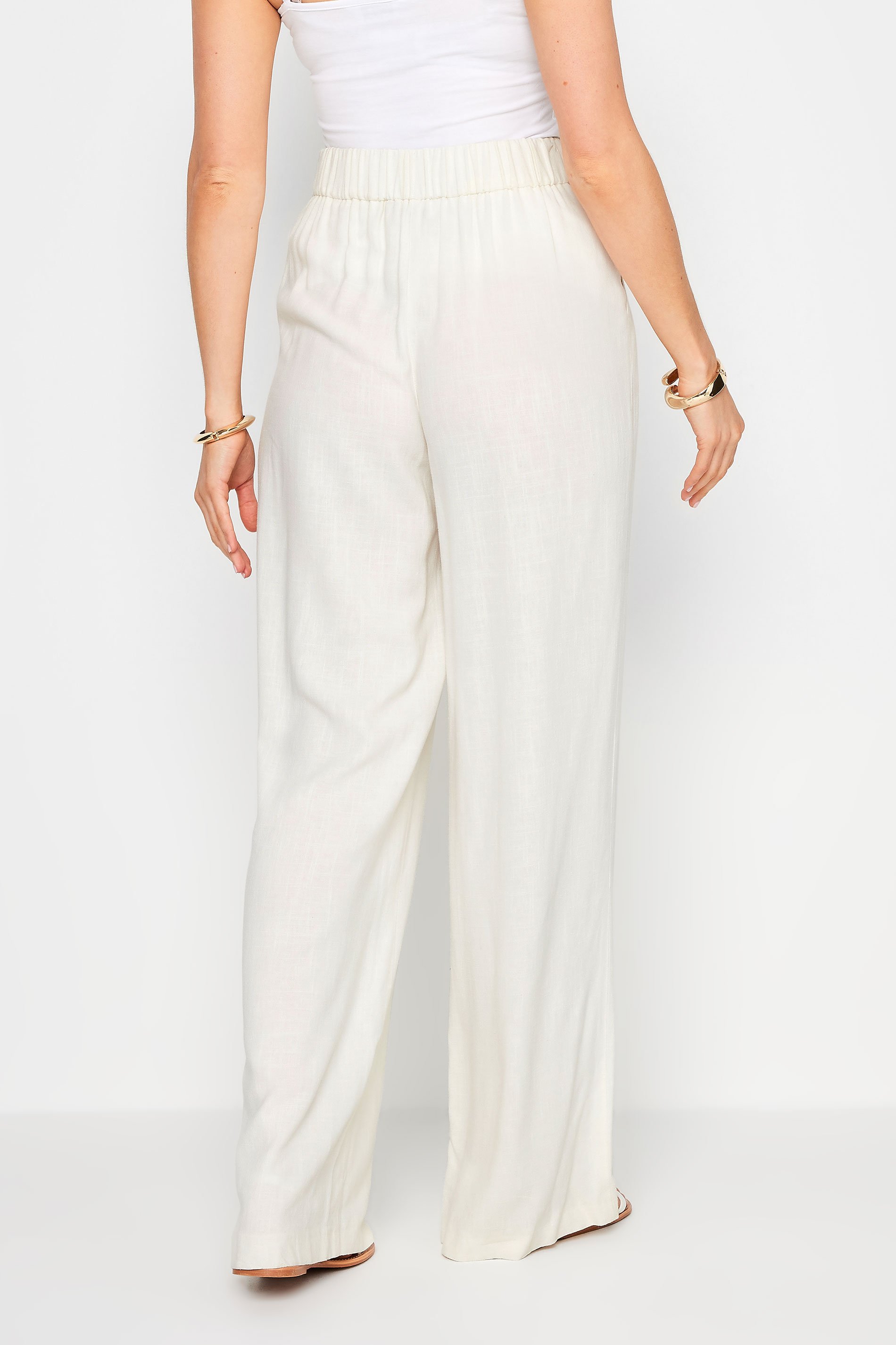LTS Tall Womens White Linen Wide Leg Trousers | Long Tall Sally 4