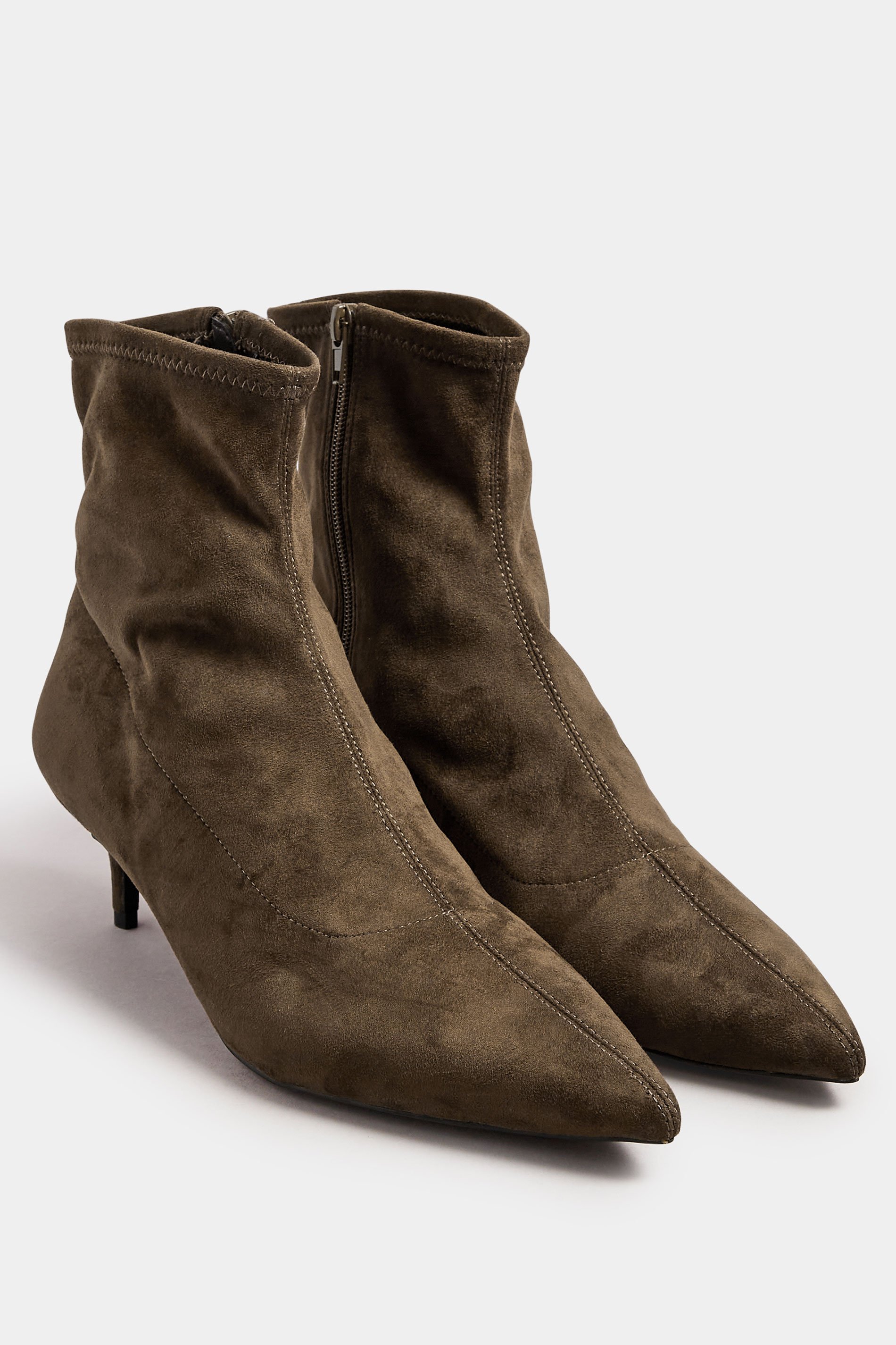 LTS Chocolate Brown Faux Suede Kitten Heeled Boots In Standard Fit | Long Tall Sally 2