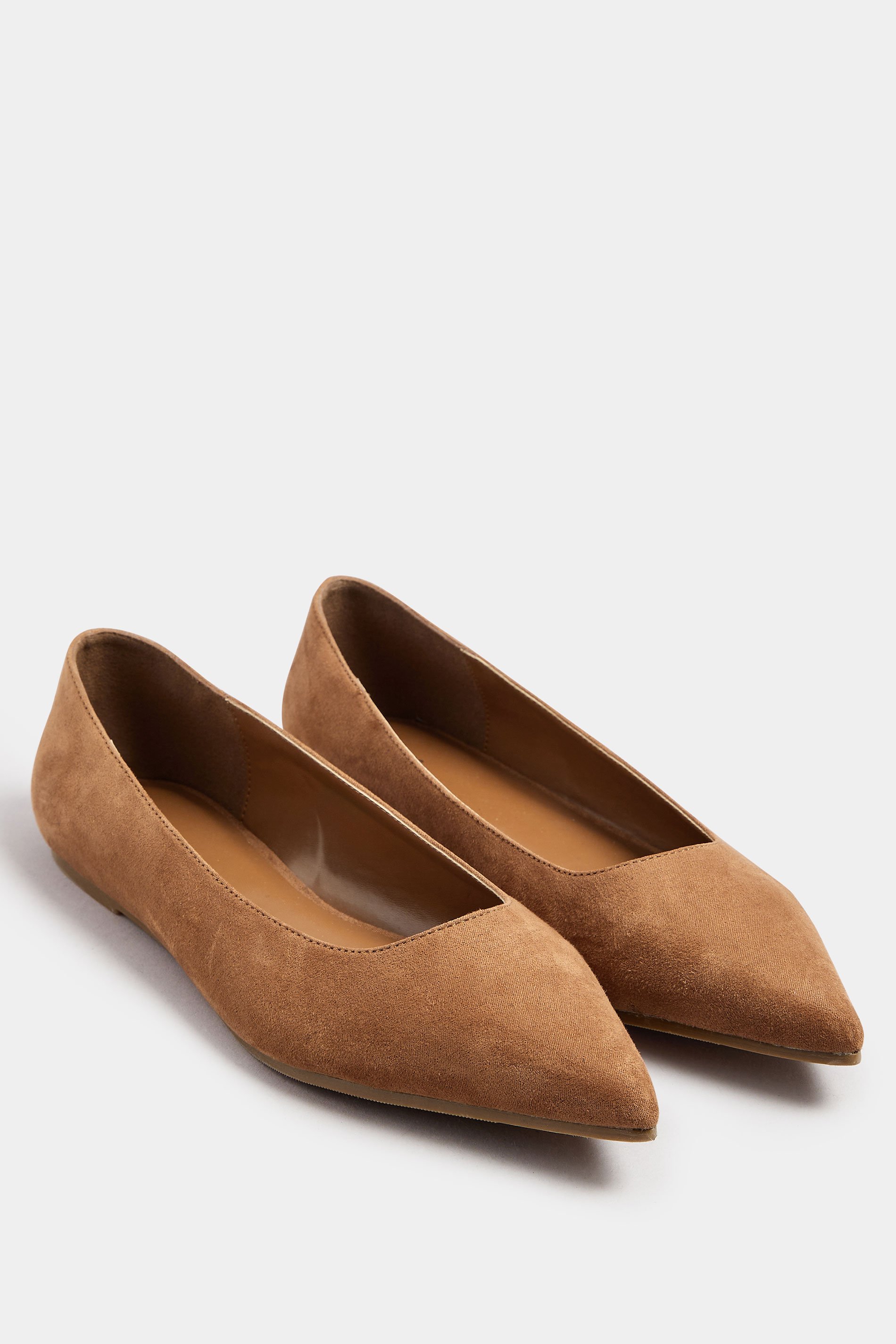 LTS Tan Brown Faux Suede Pointed Flats In Standard Fit | Long Tall Sally 2