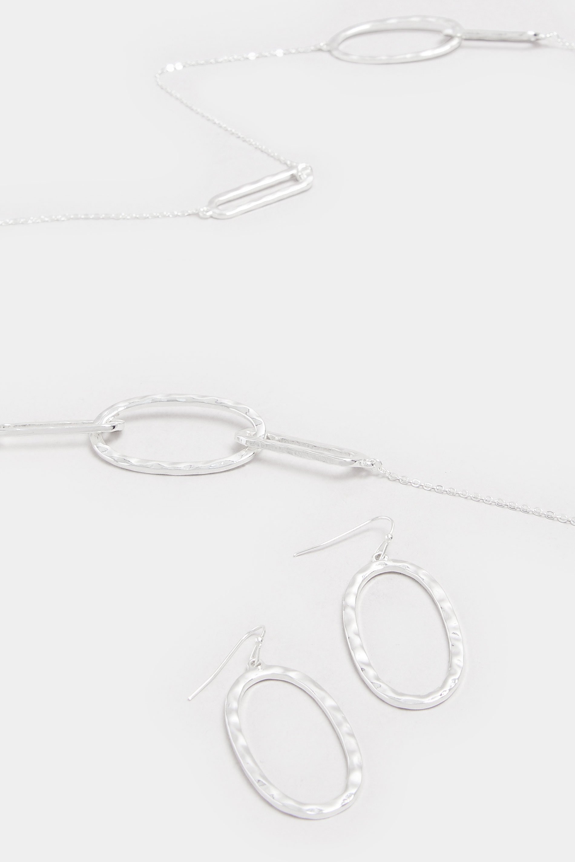 Silver Tone Abstract Hoop Necklace & Earrings Set | Yours Clothing 3