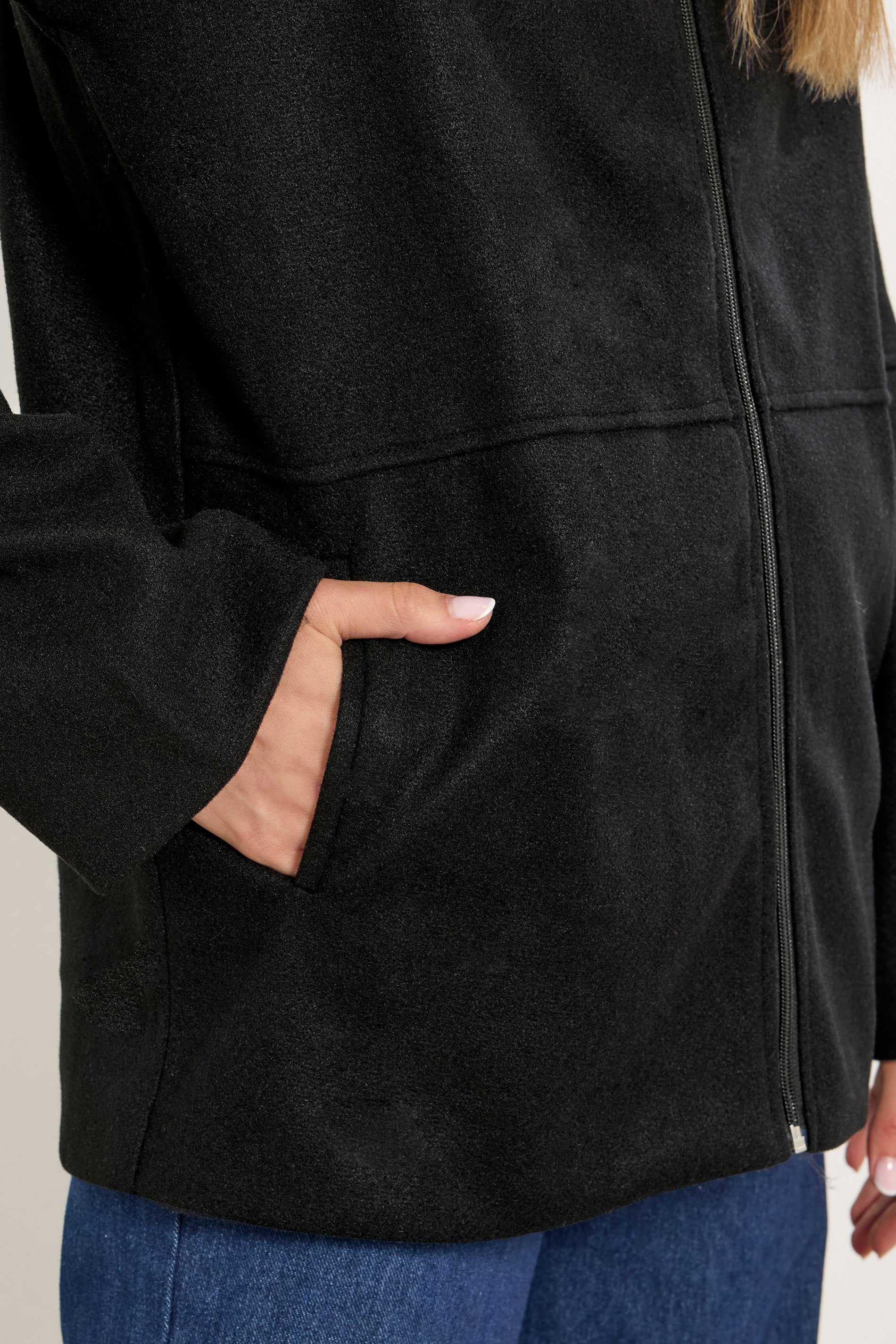 LTS Tall Black Funnel Neck Cosy Jacket | Long Tall Sally 4