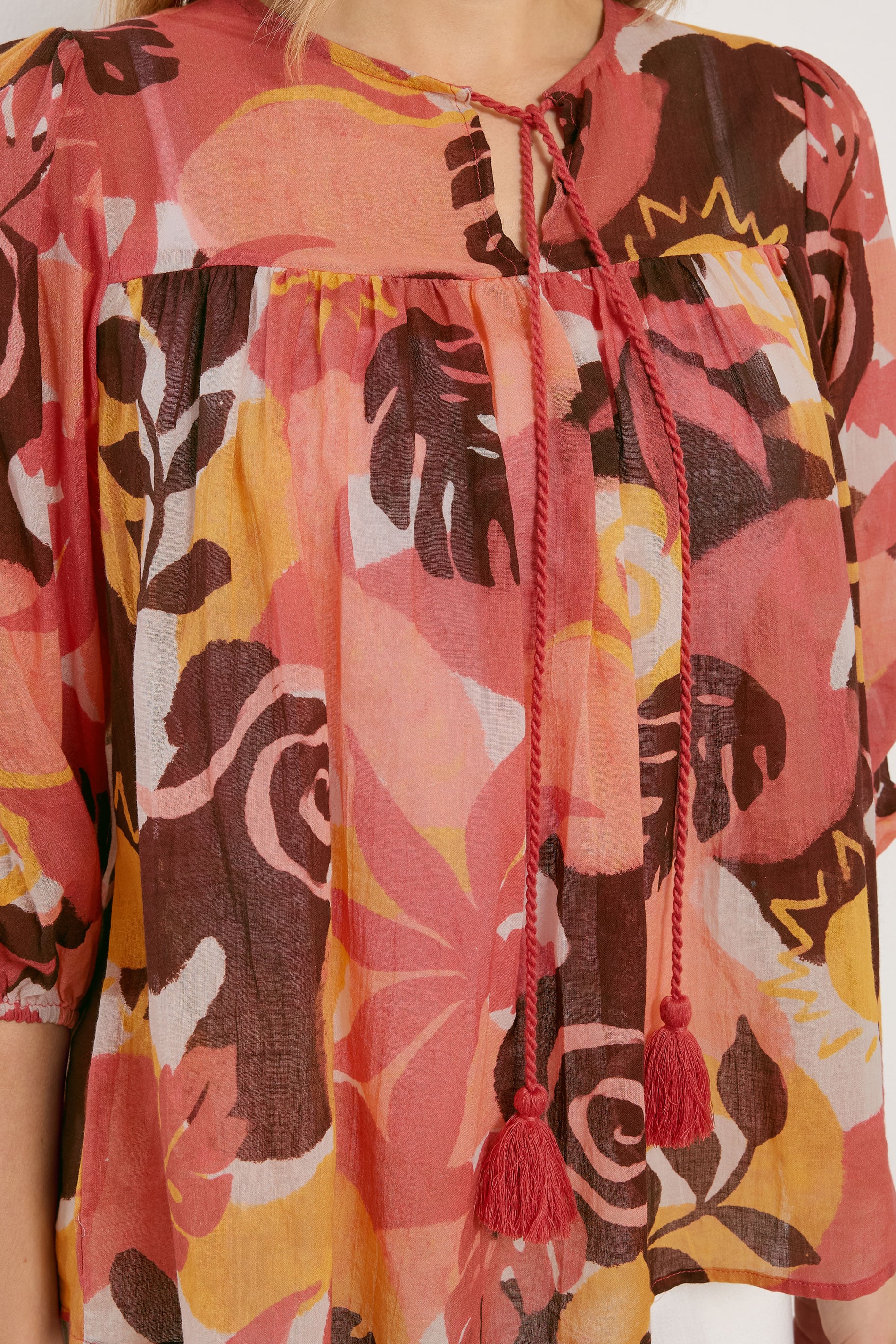 LTS Tall Women's Rust Orange Abstract Tie Neck Cotton Blouse | Long Tall Sally 4