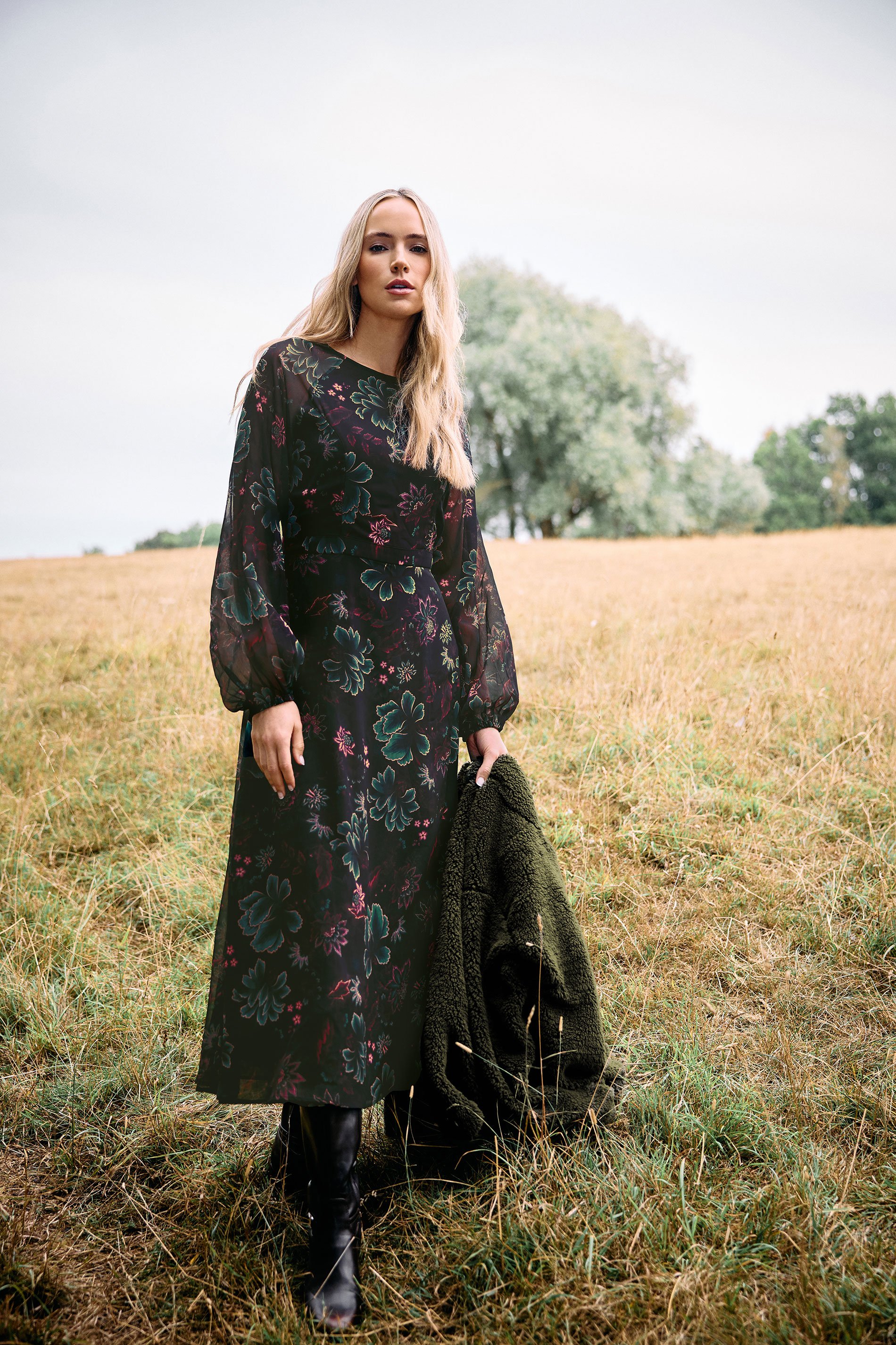 LTS Tall Black Chiffon Floral Maxi Dress | Long Tall Sally 1