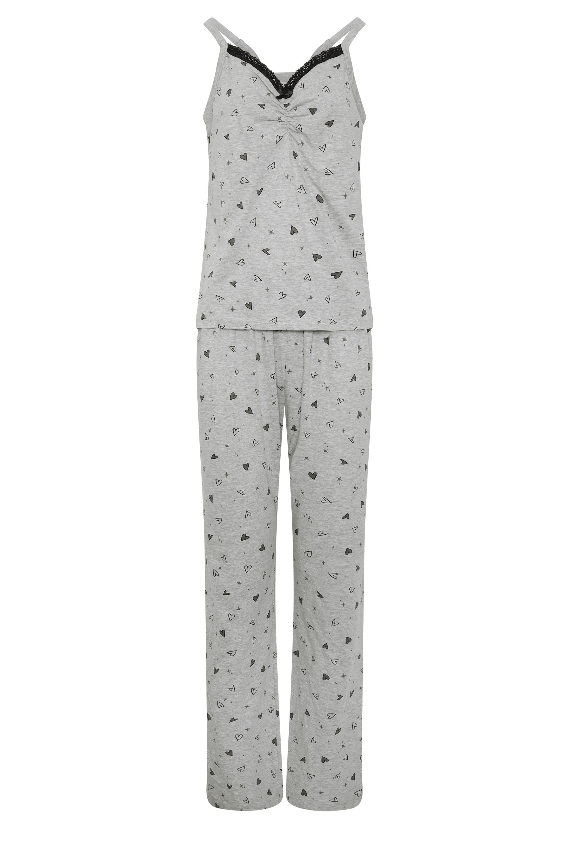 LTS Tall Women's Grey Heart Print Cotton Wide Leg Pyjama Set | Long Tall Sally 1