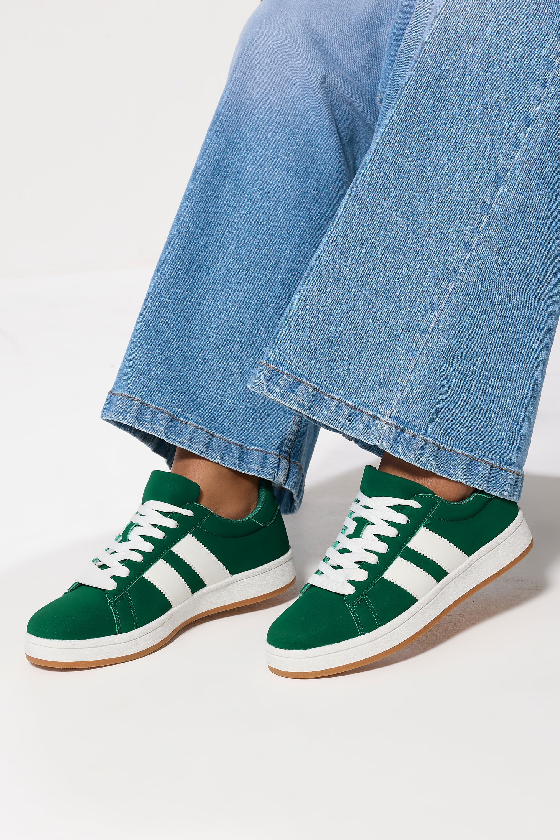 Green Padded Lace Up Trainers In Wide E Fit | Yours Clothing 1