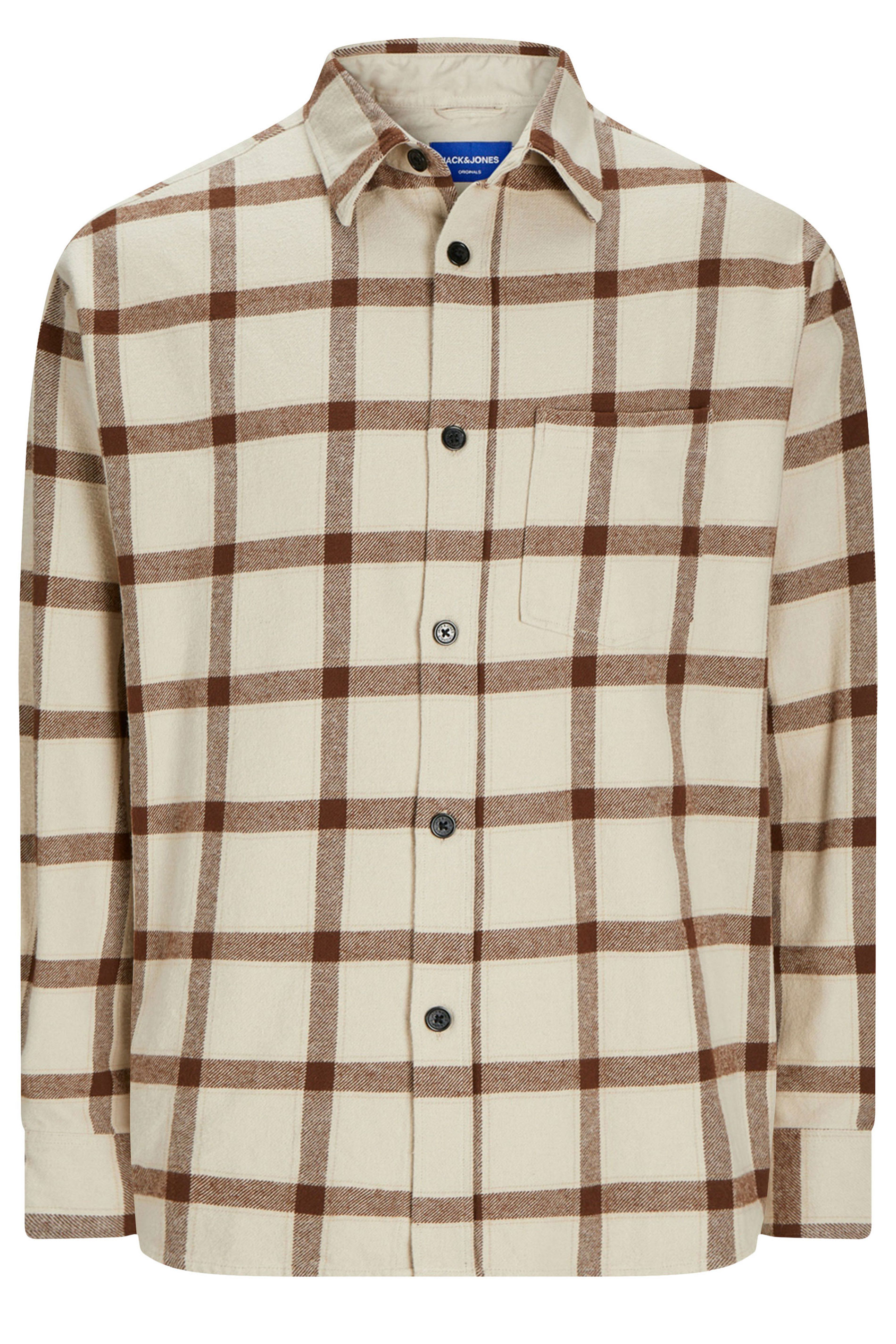 JACK & JONES Big & Tall Beige & Brown Check Print Flannel Shirt | BadRhino 2