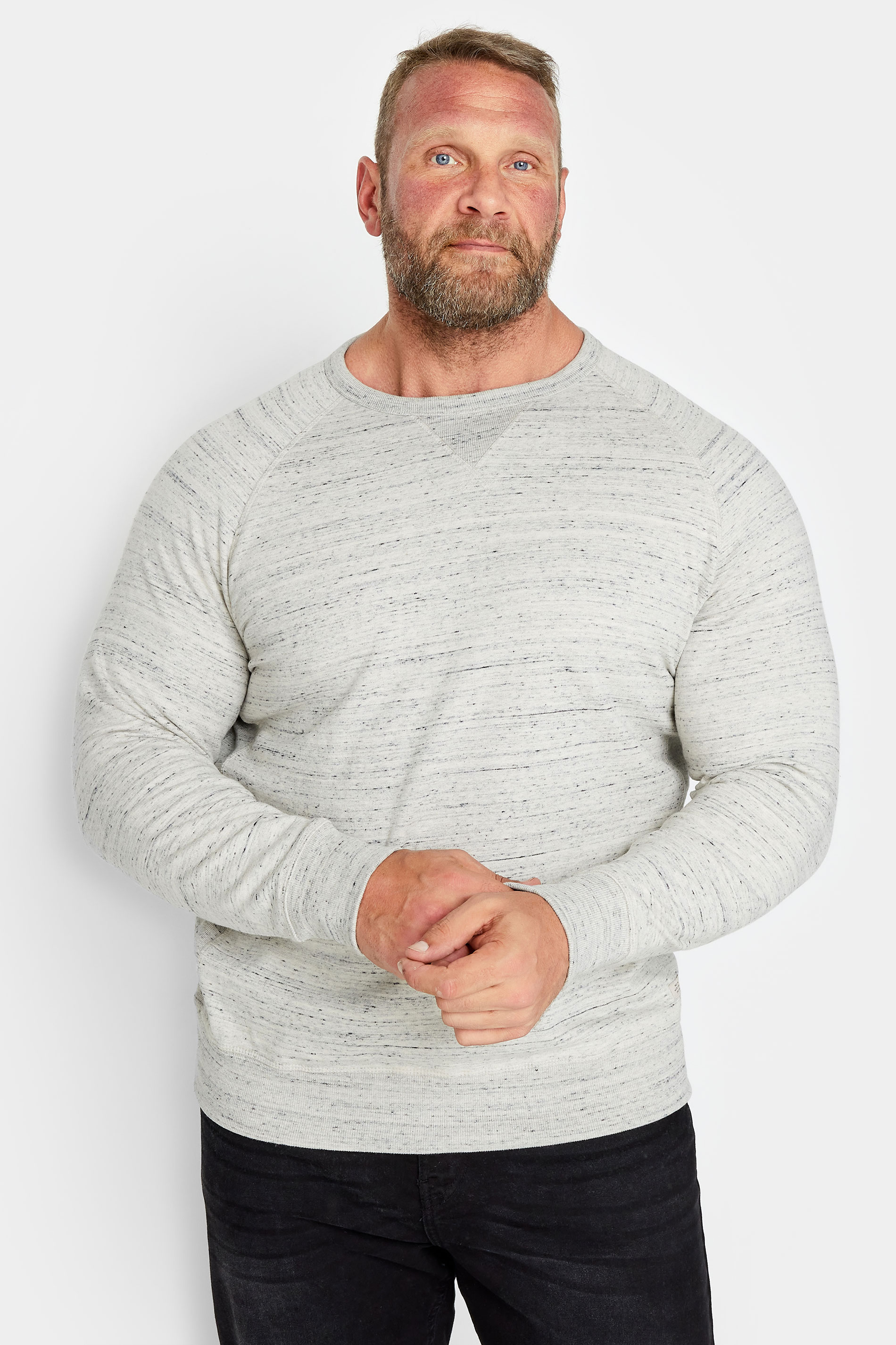 BLEND Big & Tall Grey Crew Neck Sweatshirt | BadRhino 1