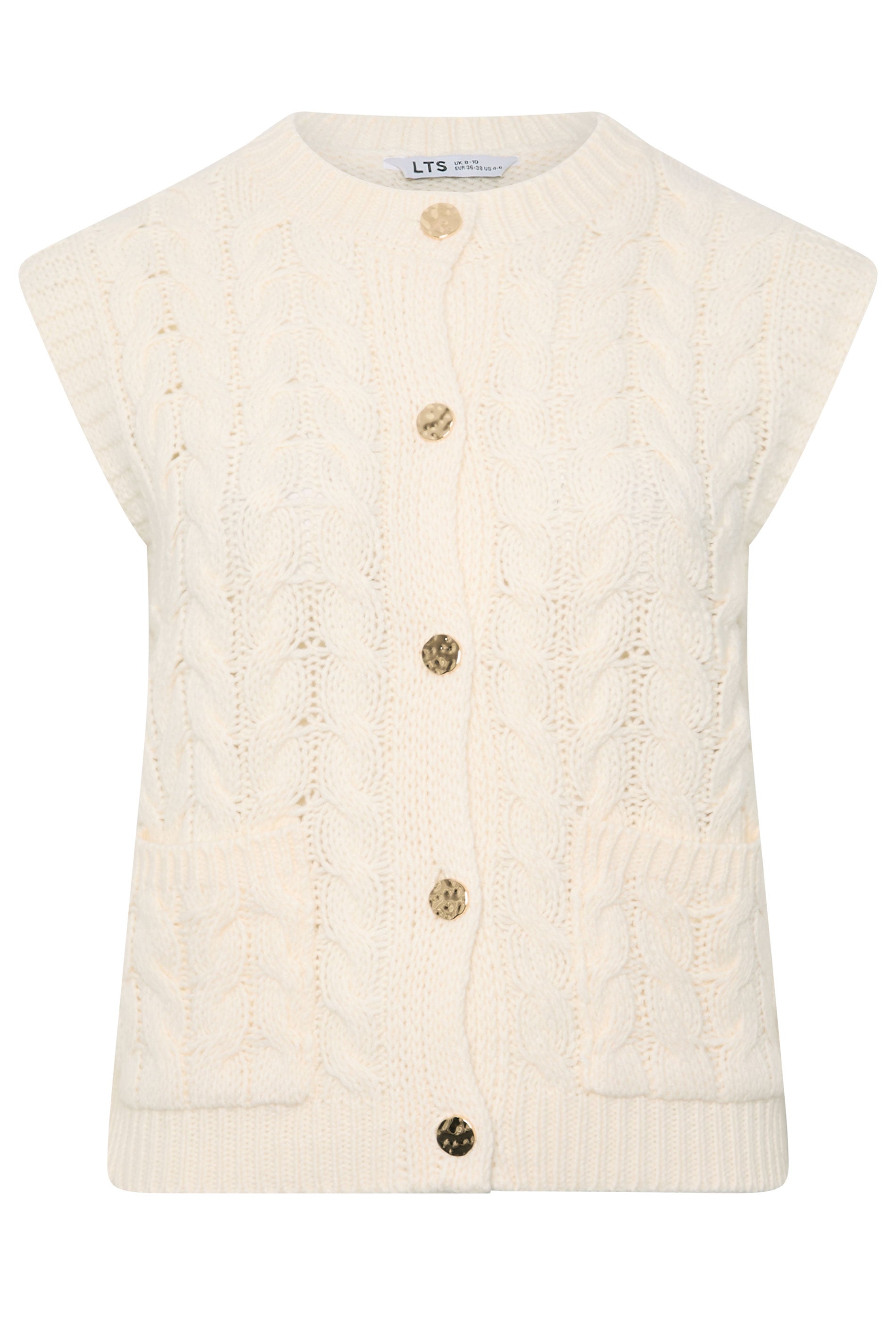 LTS Tall Women's Ivory White Cable Knit Button Vest Top | Long Tall Sally 1