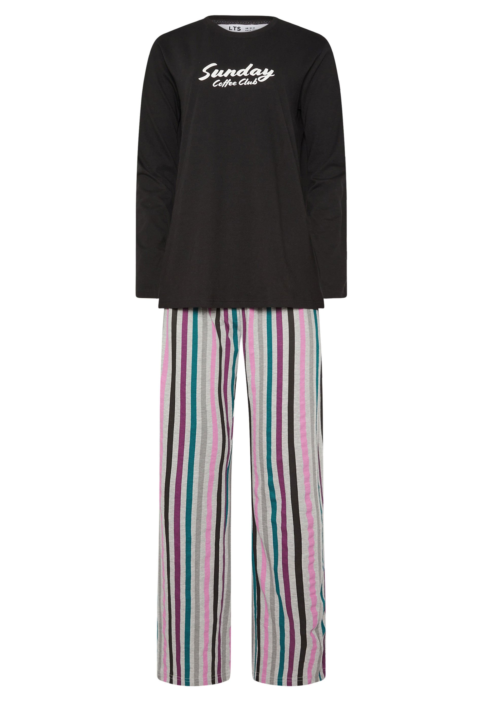 LTS Tall Black Striped 'Coffee Club' Slogan Pyjama Set | Long Tall Sally 5