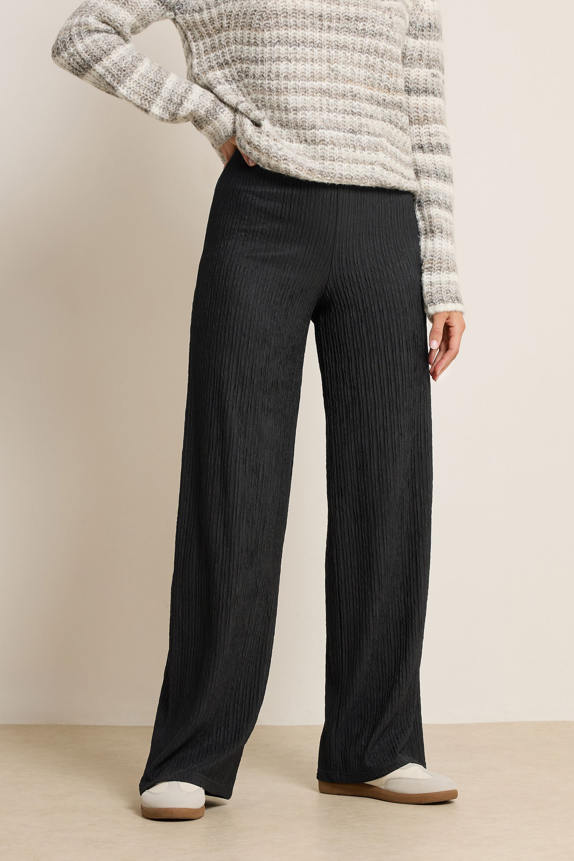 LTS Tall Black Textured Elasticated Waist Trousers | Long Tall Sally 2