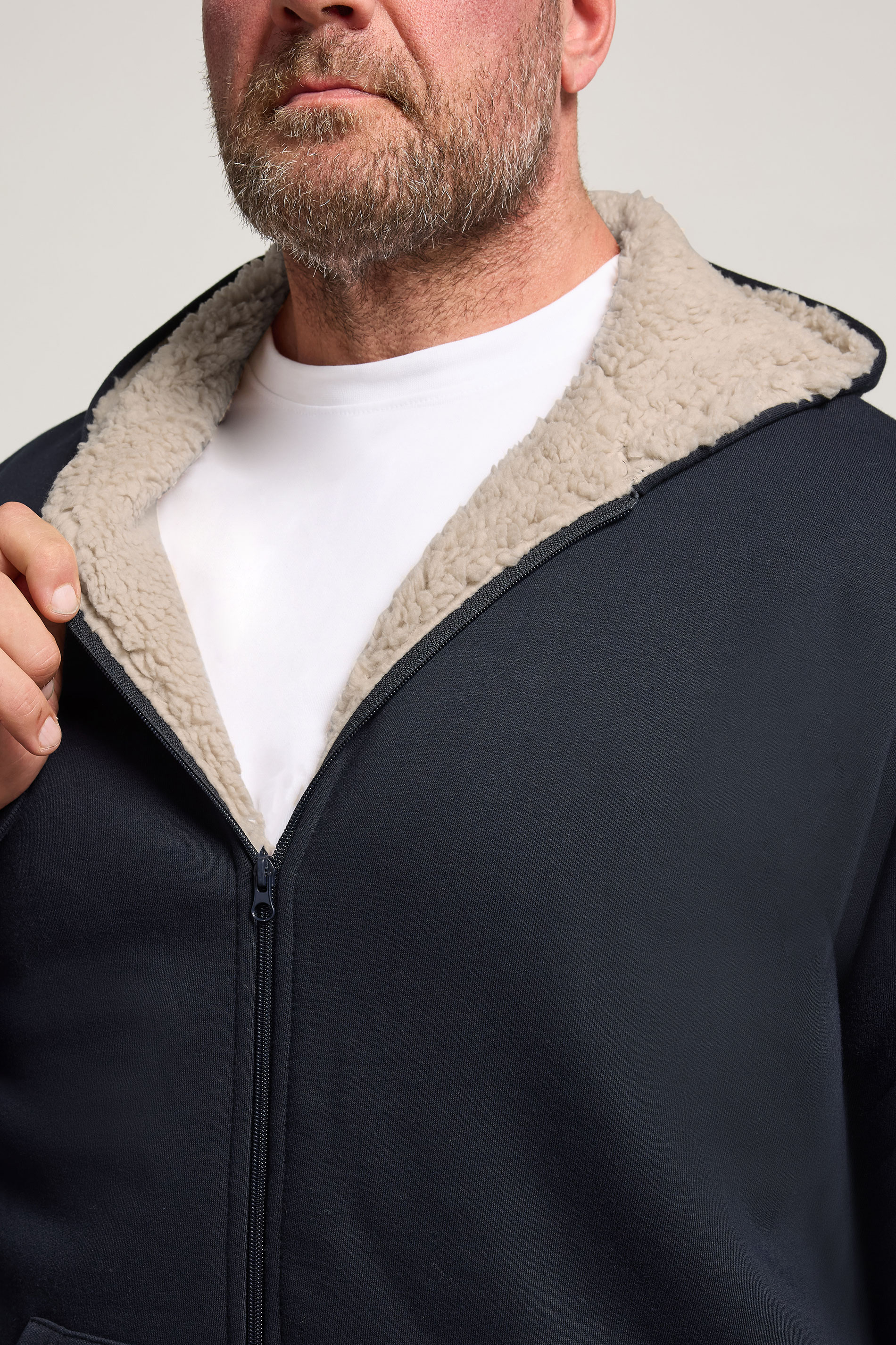 BadRhino Big & Tall Navy Blue Borg Lined Zip Through Hoodie | BadRhino 4