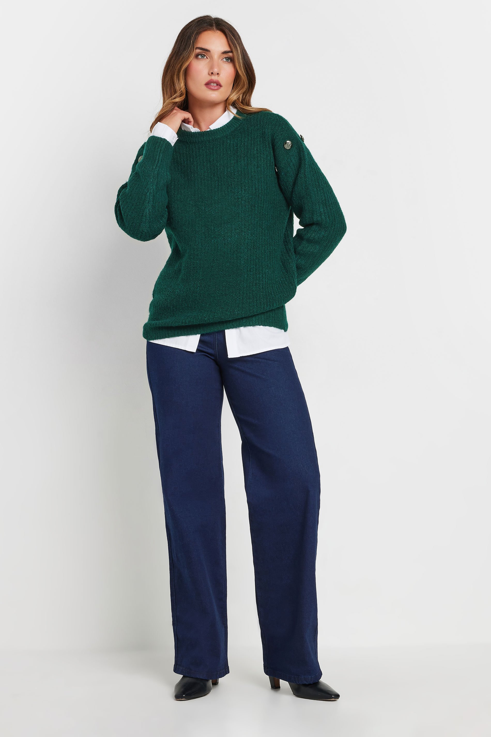 LTS Tall Dark Green Knitted Button Jumper | Long Tall Sally 2