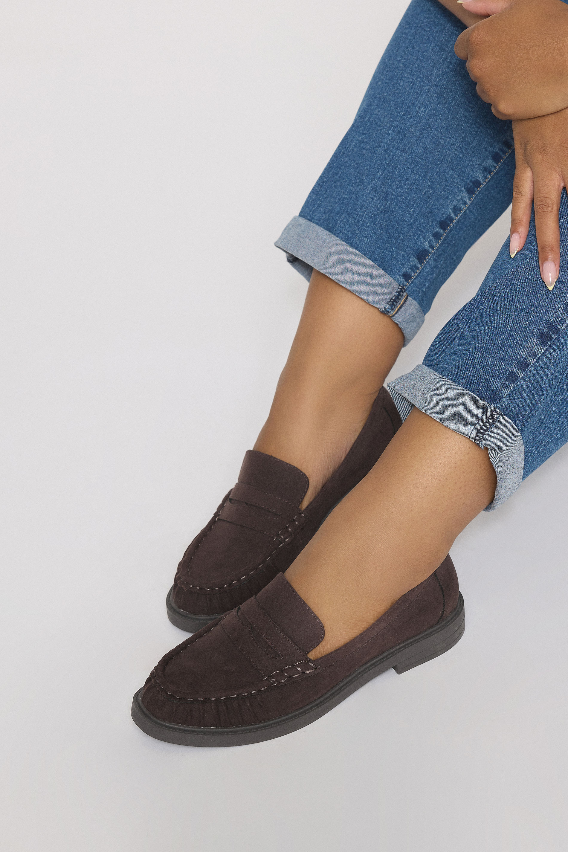 Chocolate Brown Faux Suede Ruched Front Loafers In Extra Wide EEE Fit | Yours Clothing 2