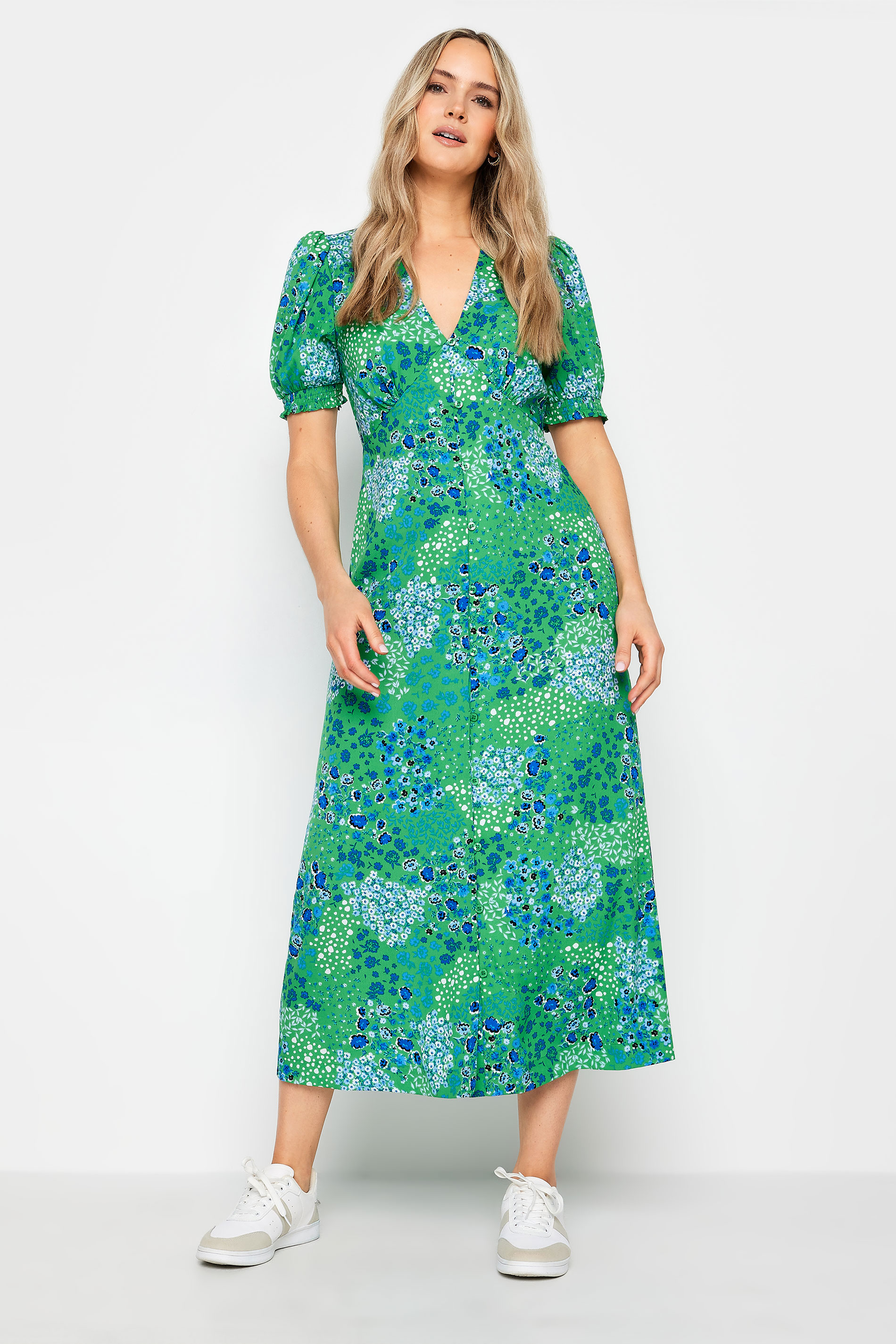 LTS Tall Womens Green Ditsy Floral Print Button Through Midaxi Dress | Long Tall Sally 2