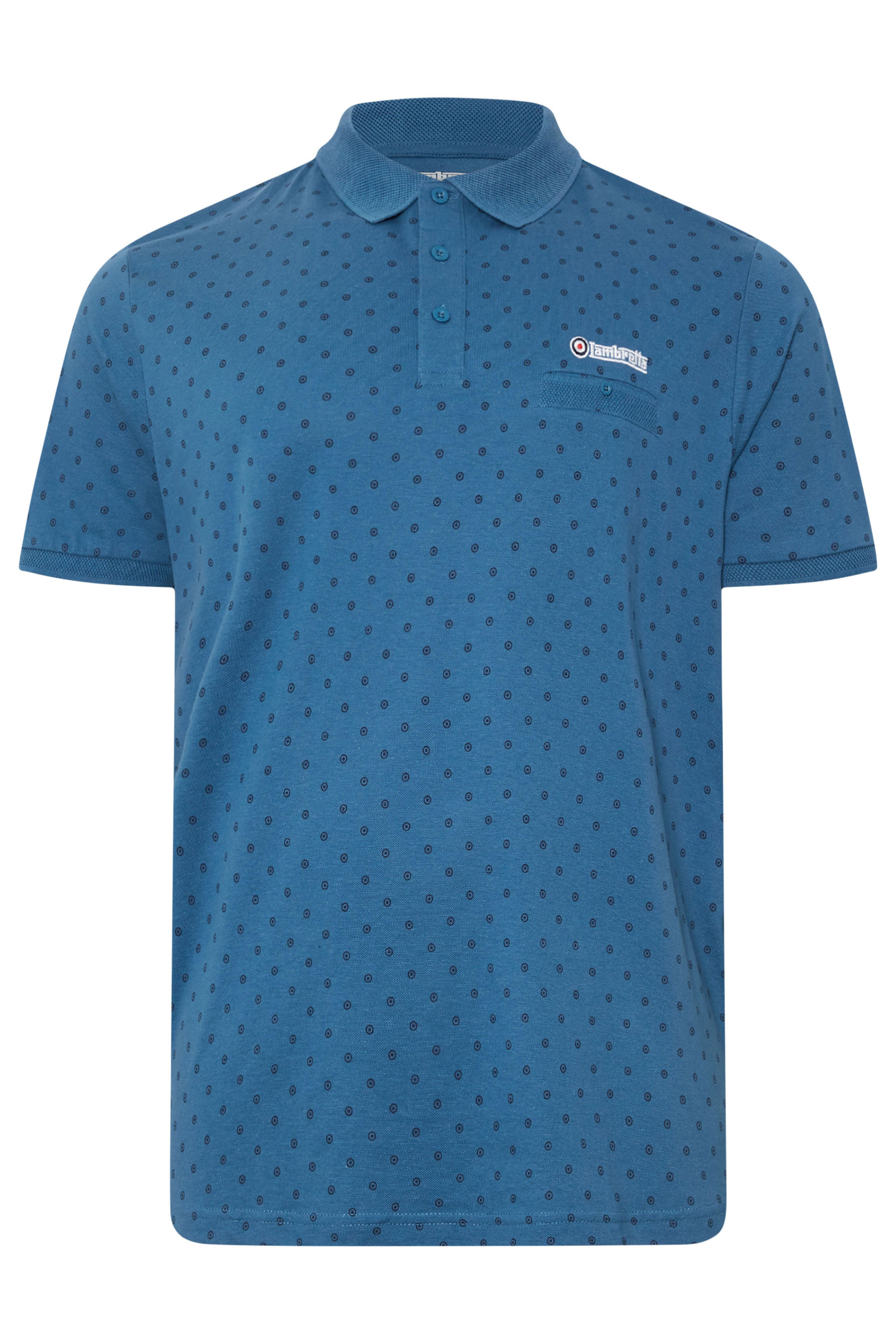 LAMBRETTA Big & Tall Blue Target Print Premium Polo Shirt | BadRhino 3