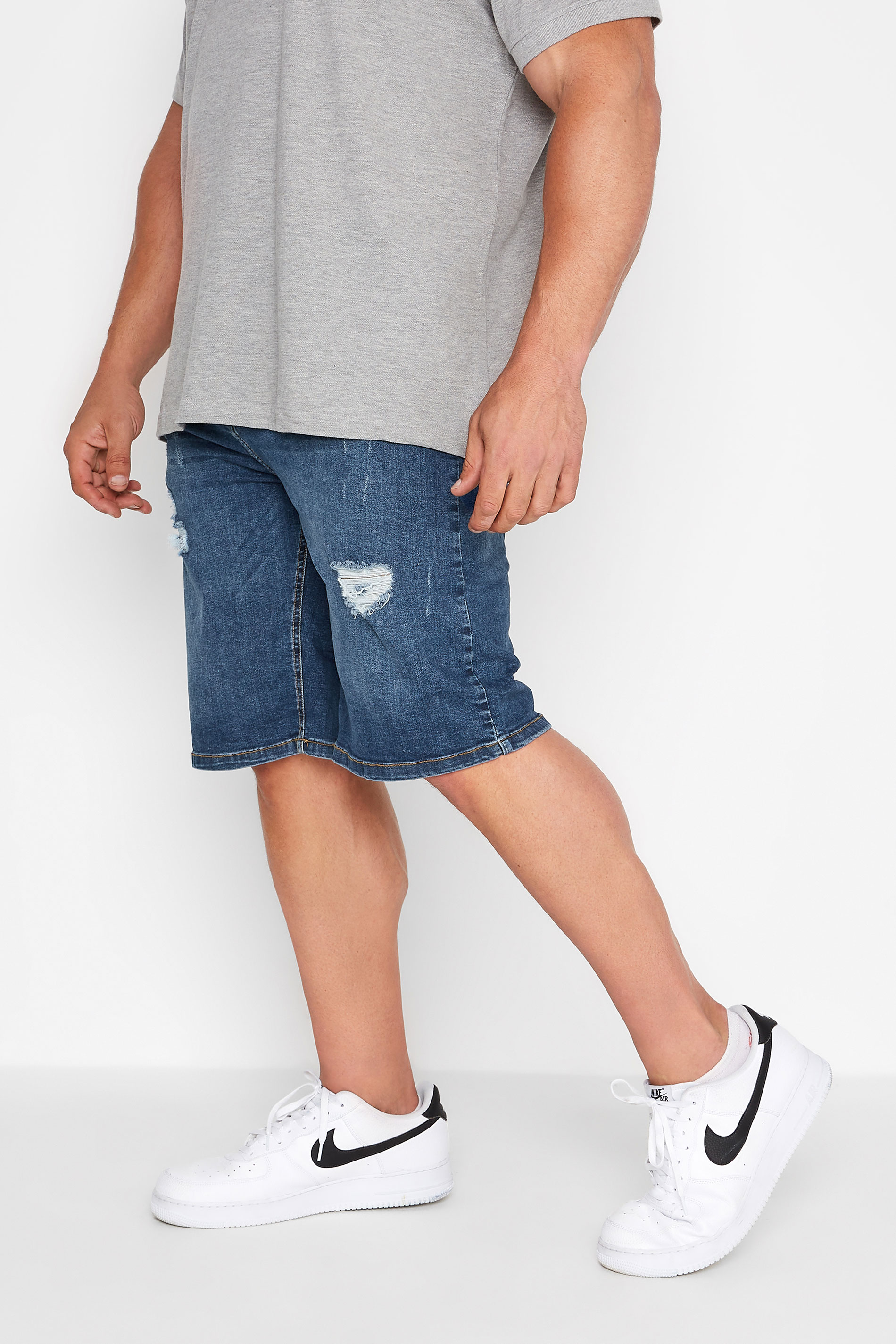 BadRhino Big & Tall Mid Blue Ripped Denim Shorts | BadRhino 1