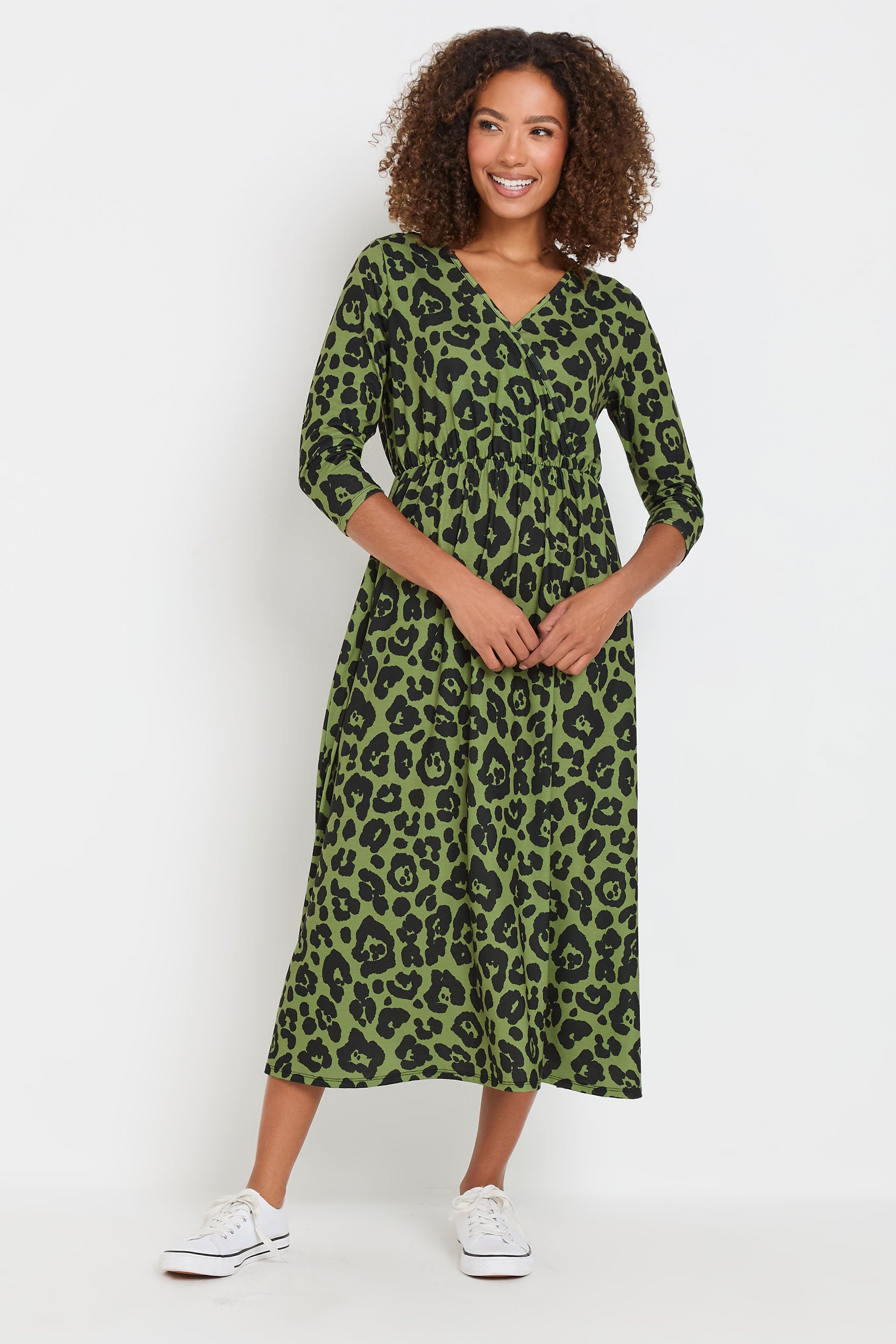 M&Co Green Animal Print 3/4 Sleeve Jersey Dress | M&Co 1