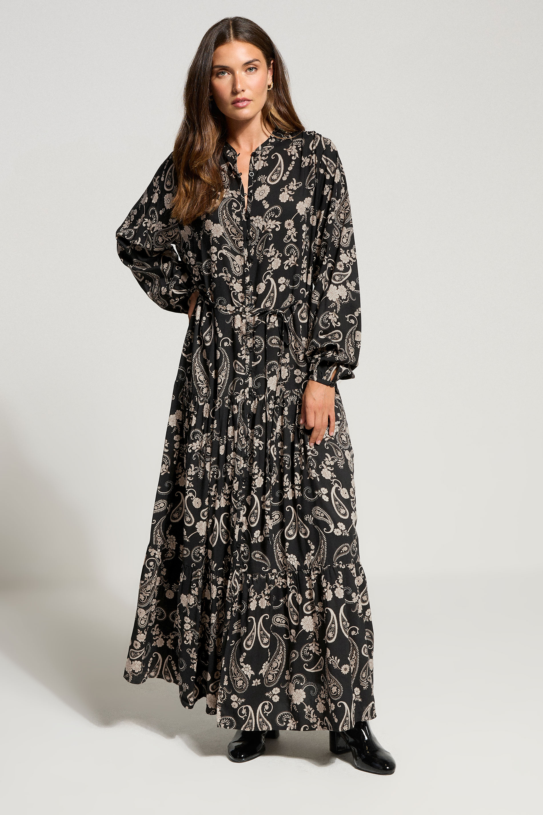 LTS Tall Black Paisley Tie Waist Maxi Dress | Long Tall Sally 3
