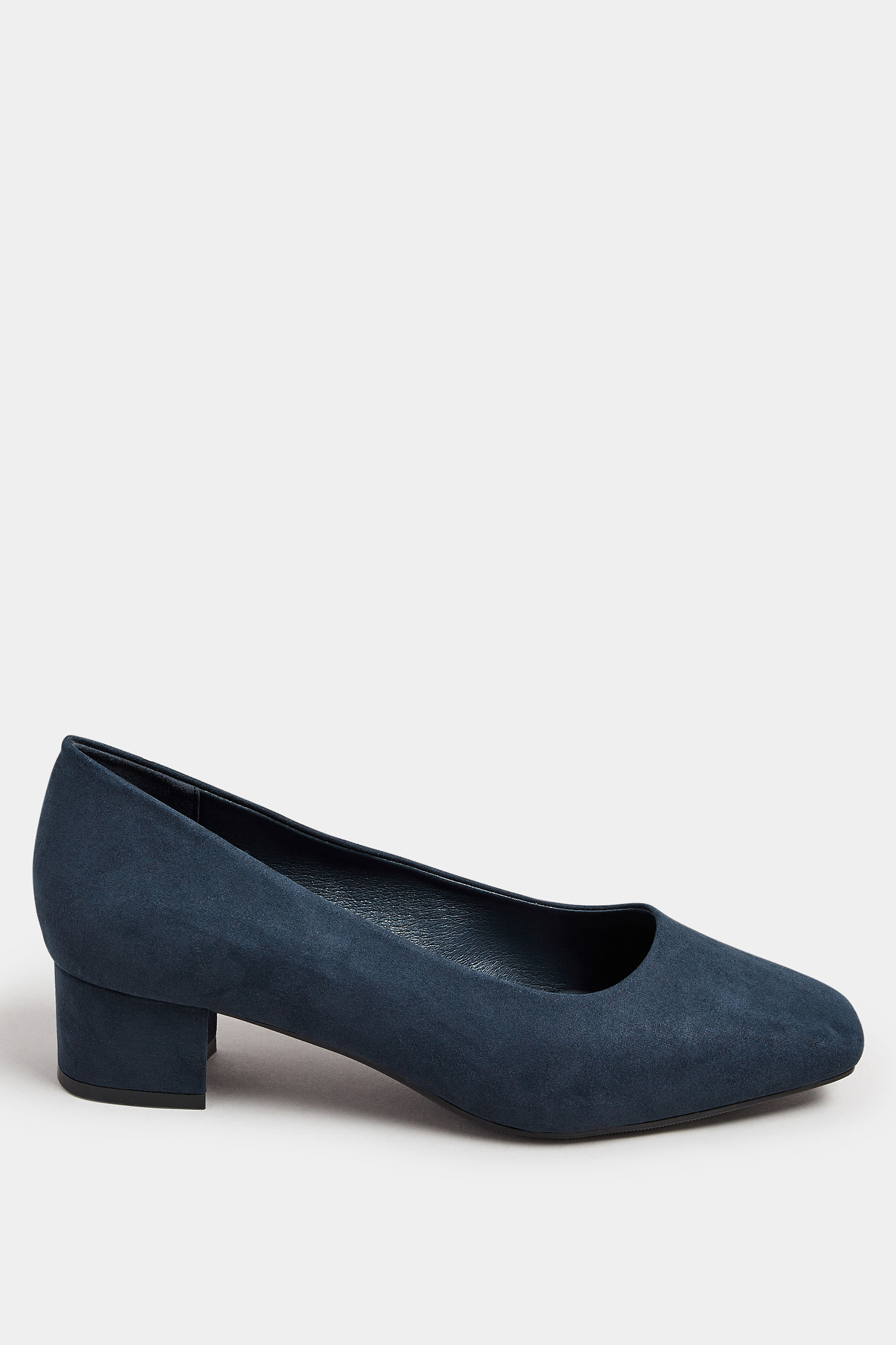 Navy Blue Faux Suede Mid Block Heel Court Shoes In Extra Wide EEE Fit | Yours Clothing 3