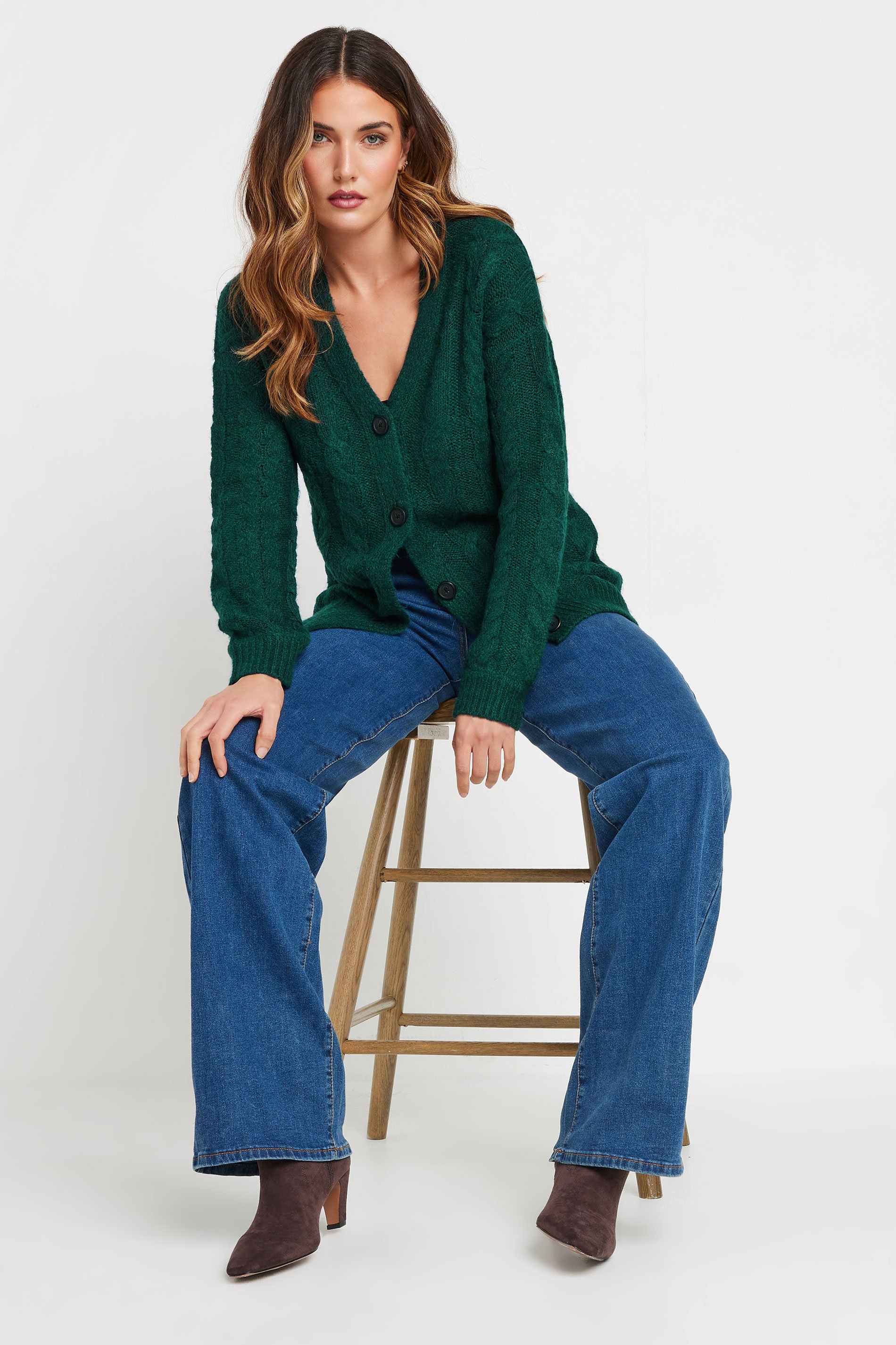LTS Tall Dark Green Cable Knit Cardigan | Long Tall Sally 2