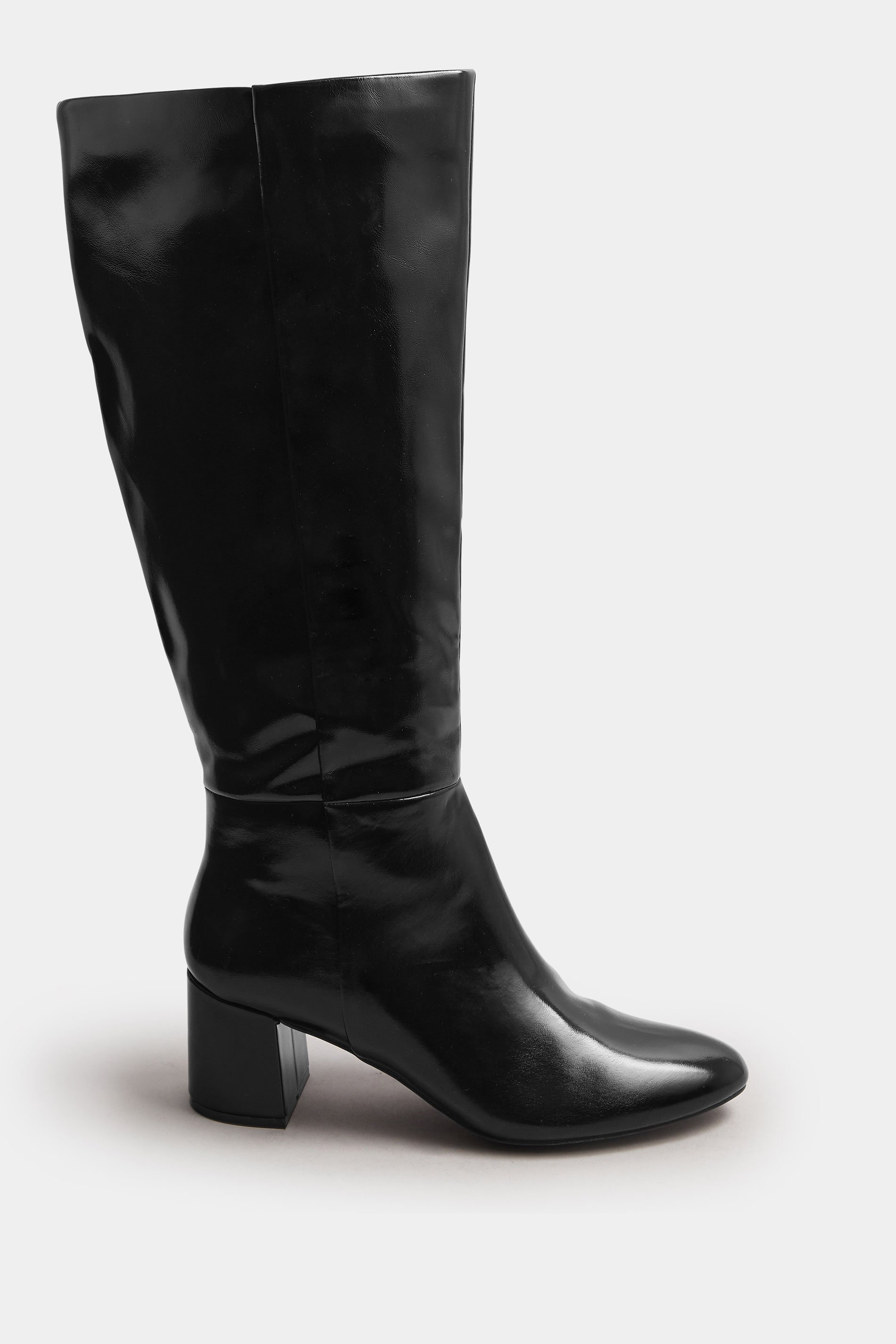 LTS Black Patent Knee High Block Boots In Standard Fit | Long Tall Sally 3